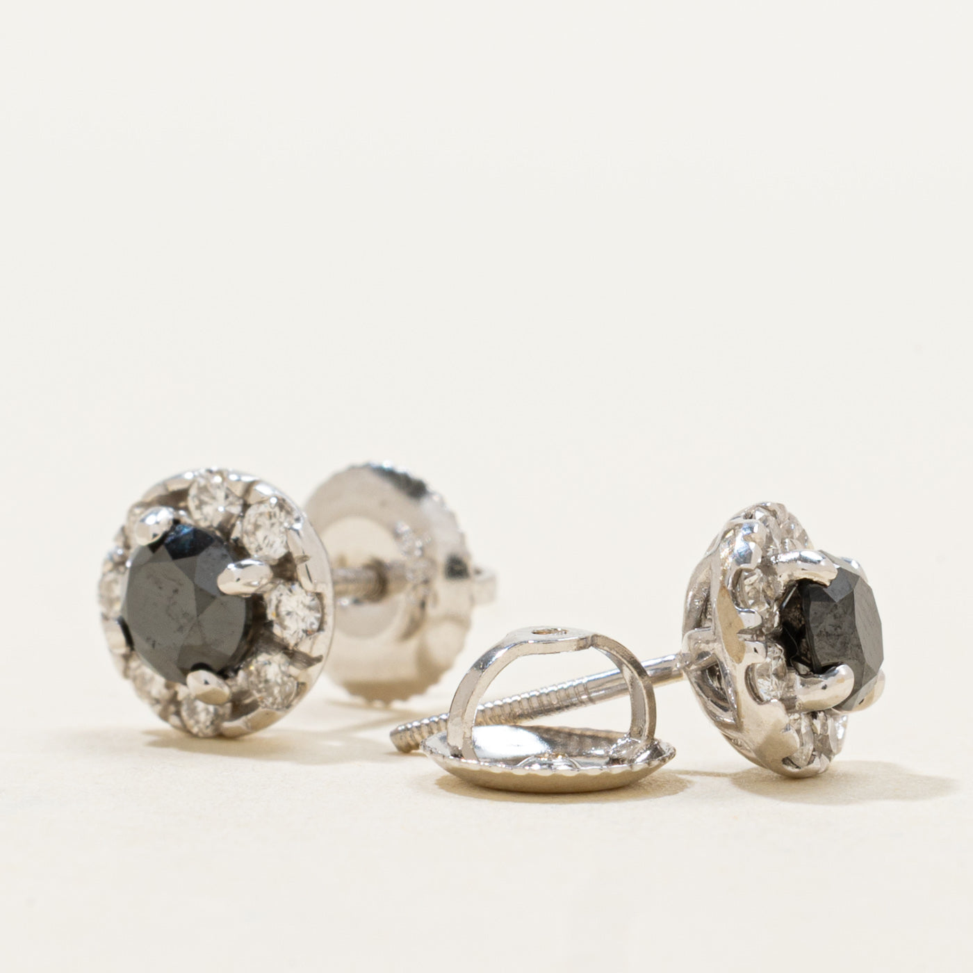 Black & White Diamond Halo Stud Earrings | 0.6ctw