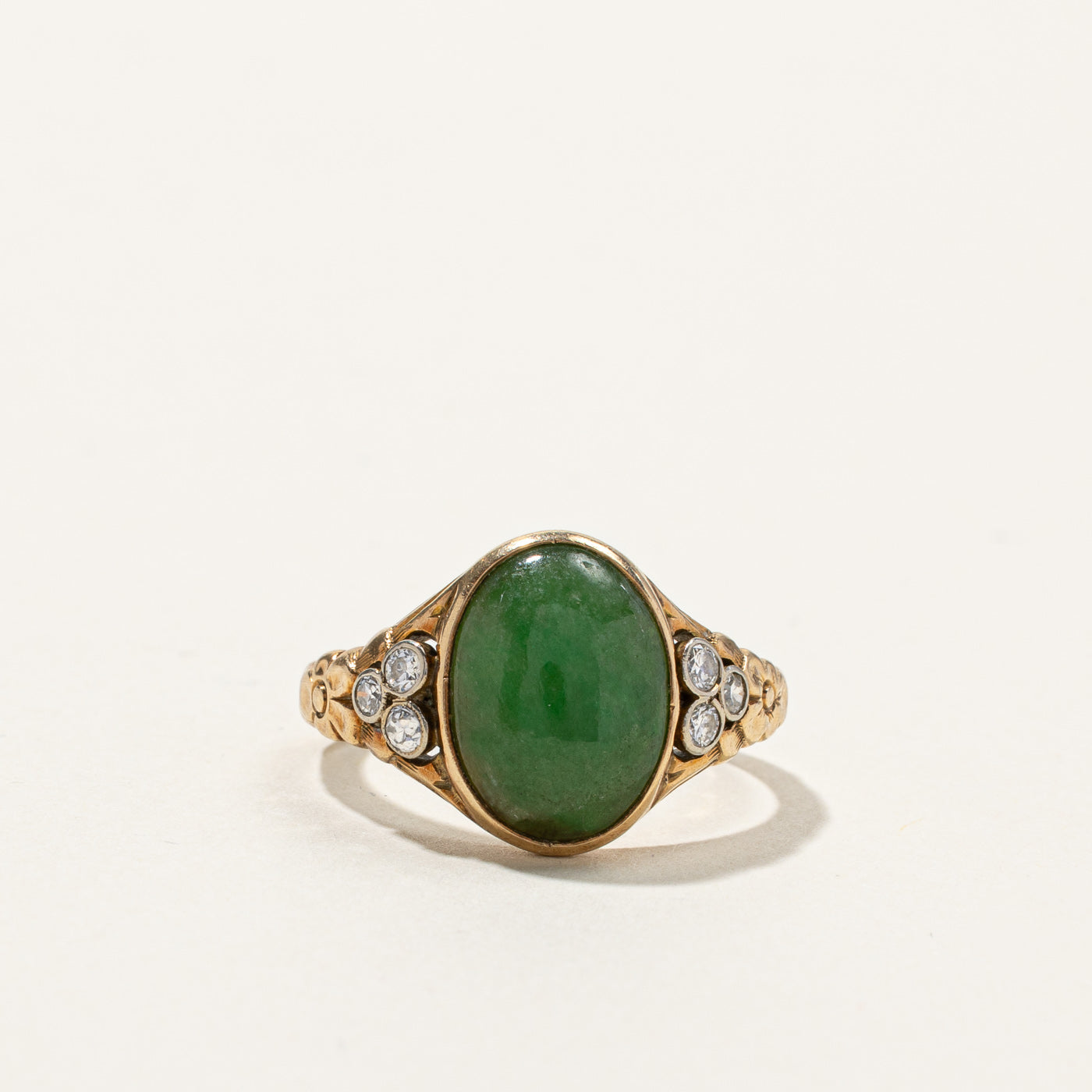 Nephrite Jade & Diamond Ring | 3.00ct | 0.09ctw | SZ 7 |