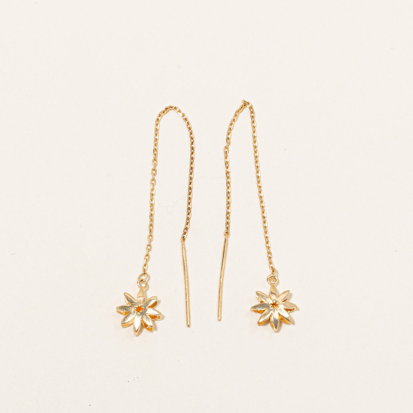 18k Yellow Gold Drop Flower Threaded Drop Earrings