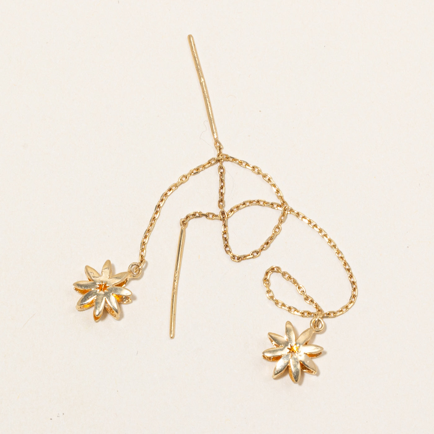 18k Yellow Gold Drop Flower Threaded Drop Earrings