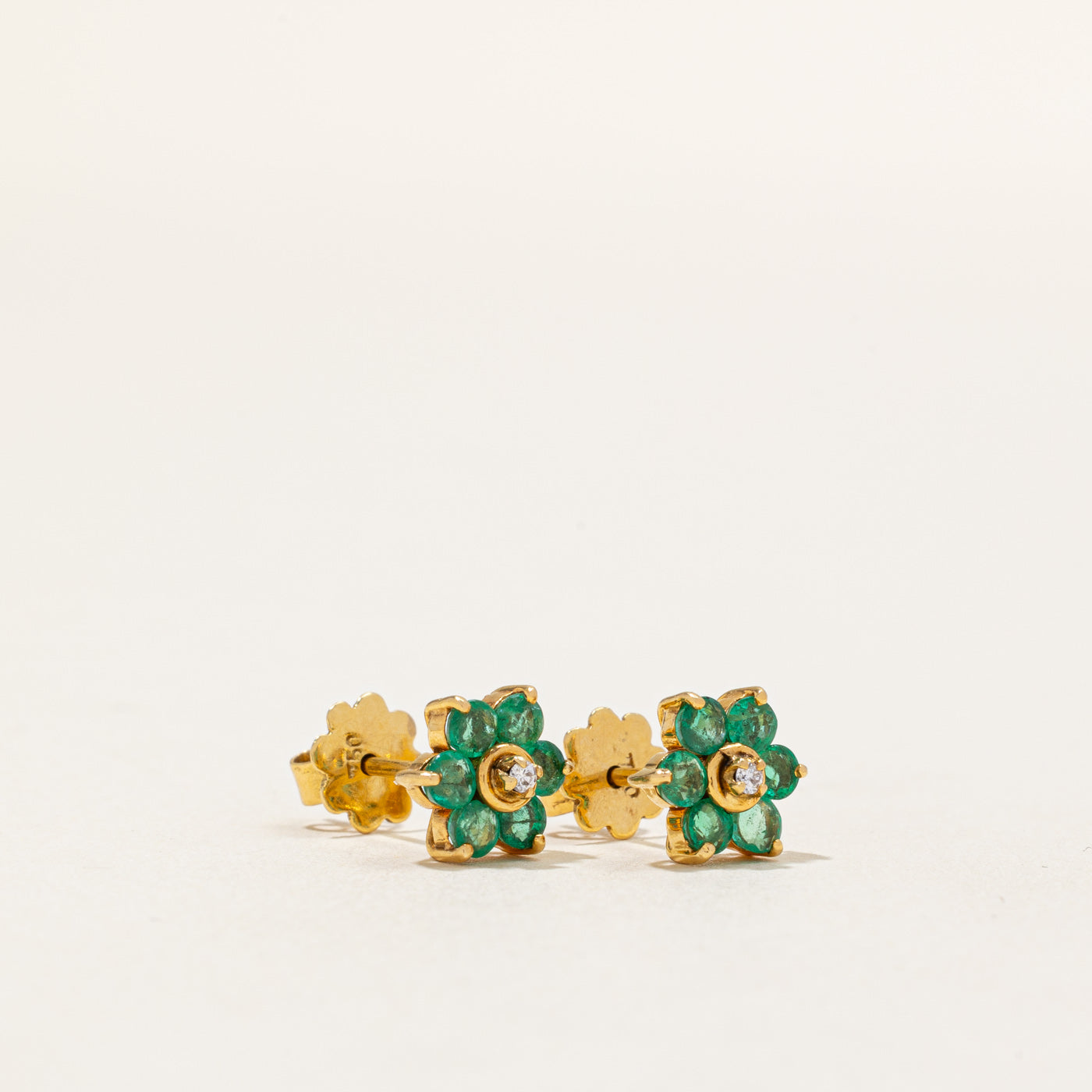 Emerald & Diamond Flower Earrings | 0.36ctw, 0.01ctw |