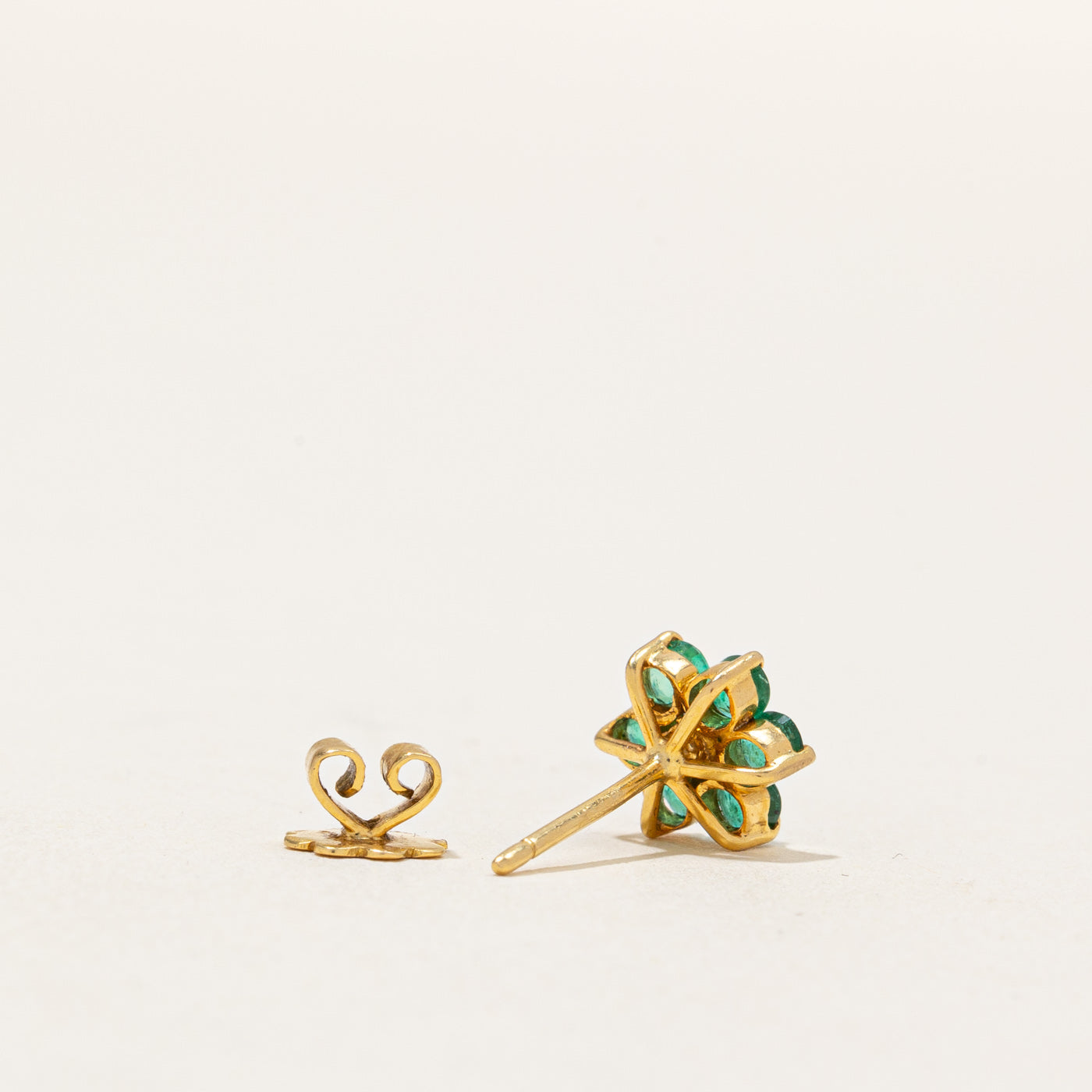 Emerald & Diamond Flower Earrings | 0.36ctw, 0.01ctw |