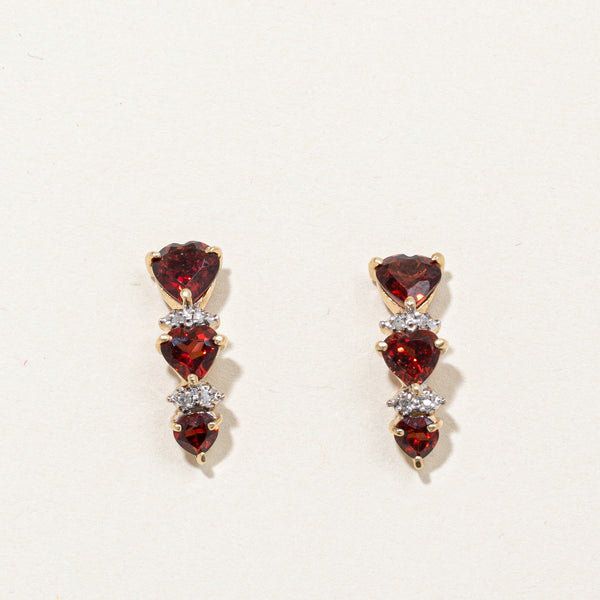 Garnet Heart & Diamond Earrings | 2.40ctw, 0.08ctw |