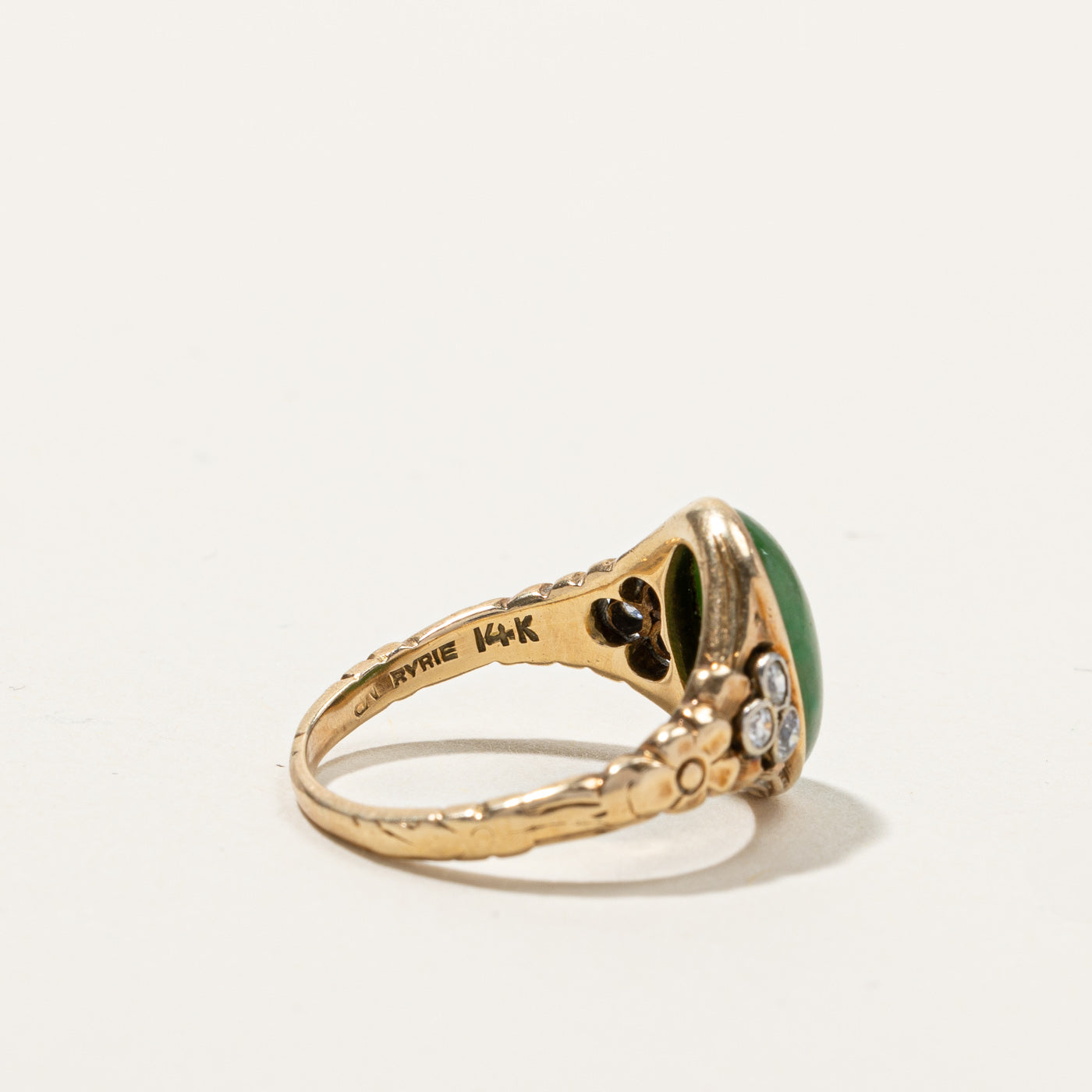 Nephrite Jade & Diamond Ring | 3.00ct | 0.09ctw | SZ 7 |