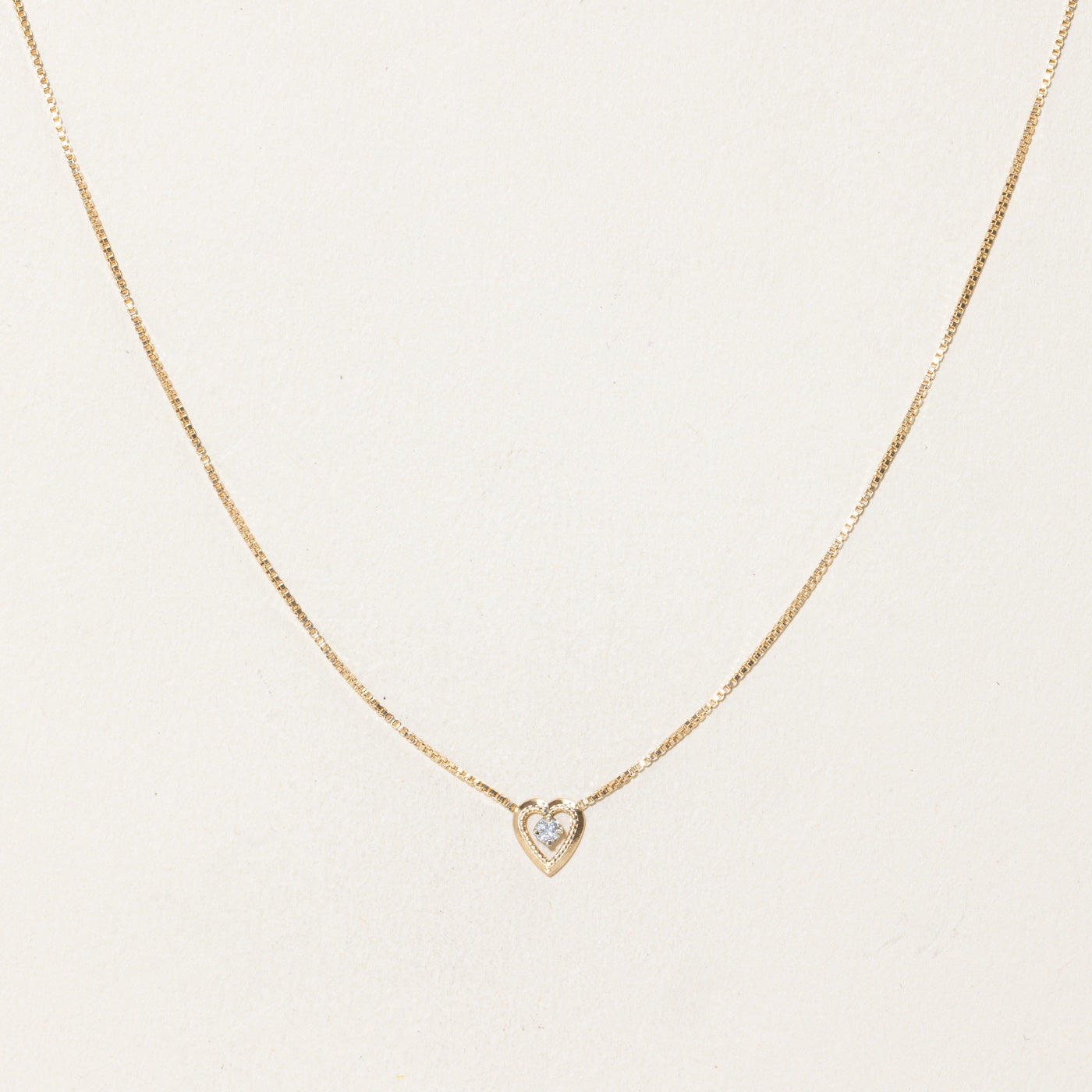 14k Diamond Milgrain Heart Pendant Necklace | 16"