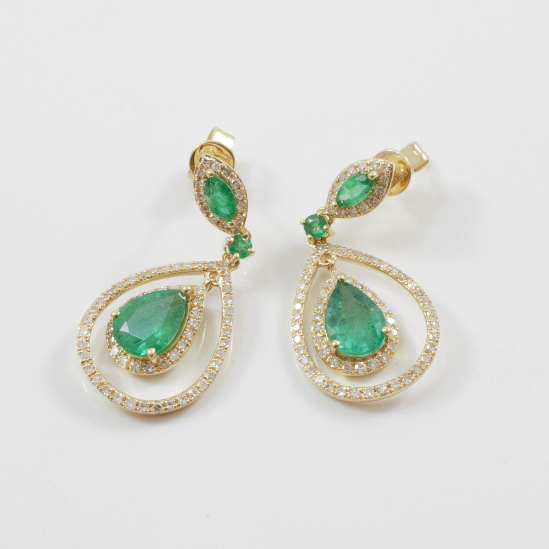 'Effy' Brasilica Yellow Gold Emerald & Diamond Earrings | 0.30ctw, 2.30ctw | - 100 Ways