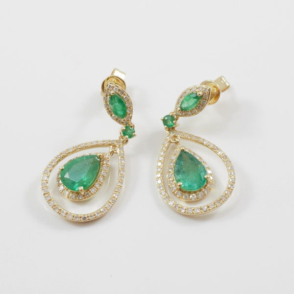 'Effy' Brasilica Yellow Gold Emerald & Diamond Earrings | 0.30ctw, 2.30ctw |