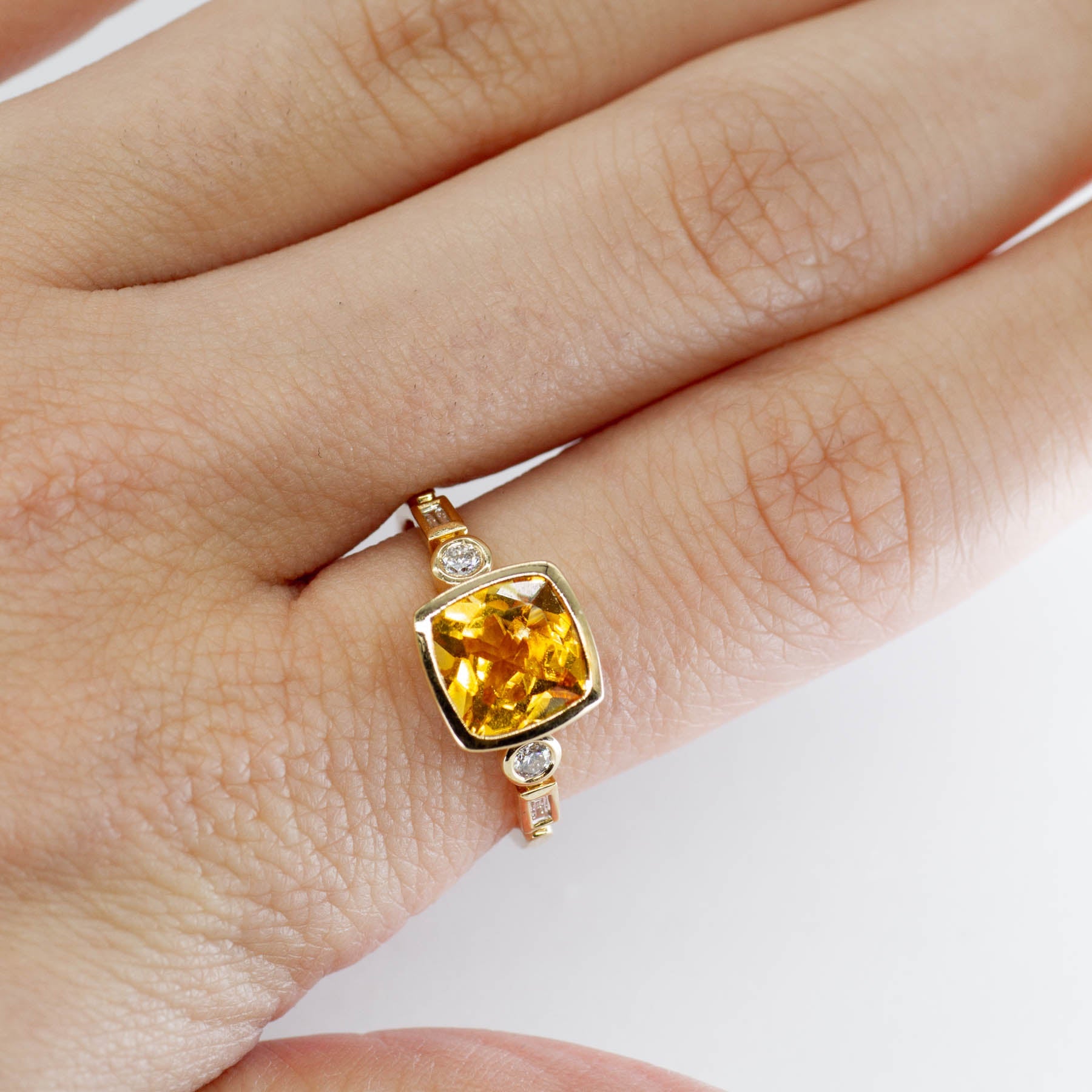 'Effy' Cushion Cut Citrine and Diamond Ring | 1.50ct 0.18ctw | SZ 7 | - 100 Ways