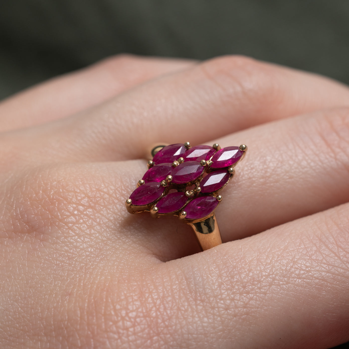 10k Marquise Cut Ruby Cluster Ring | 2.00ctw | SZ 10.5