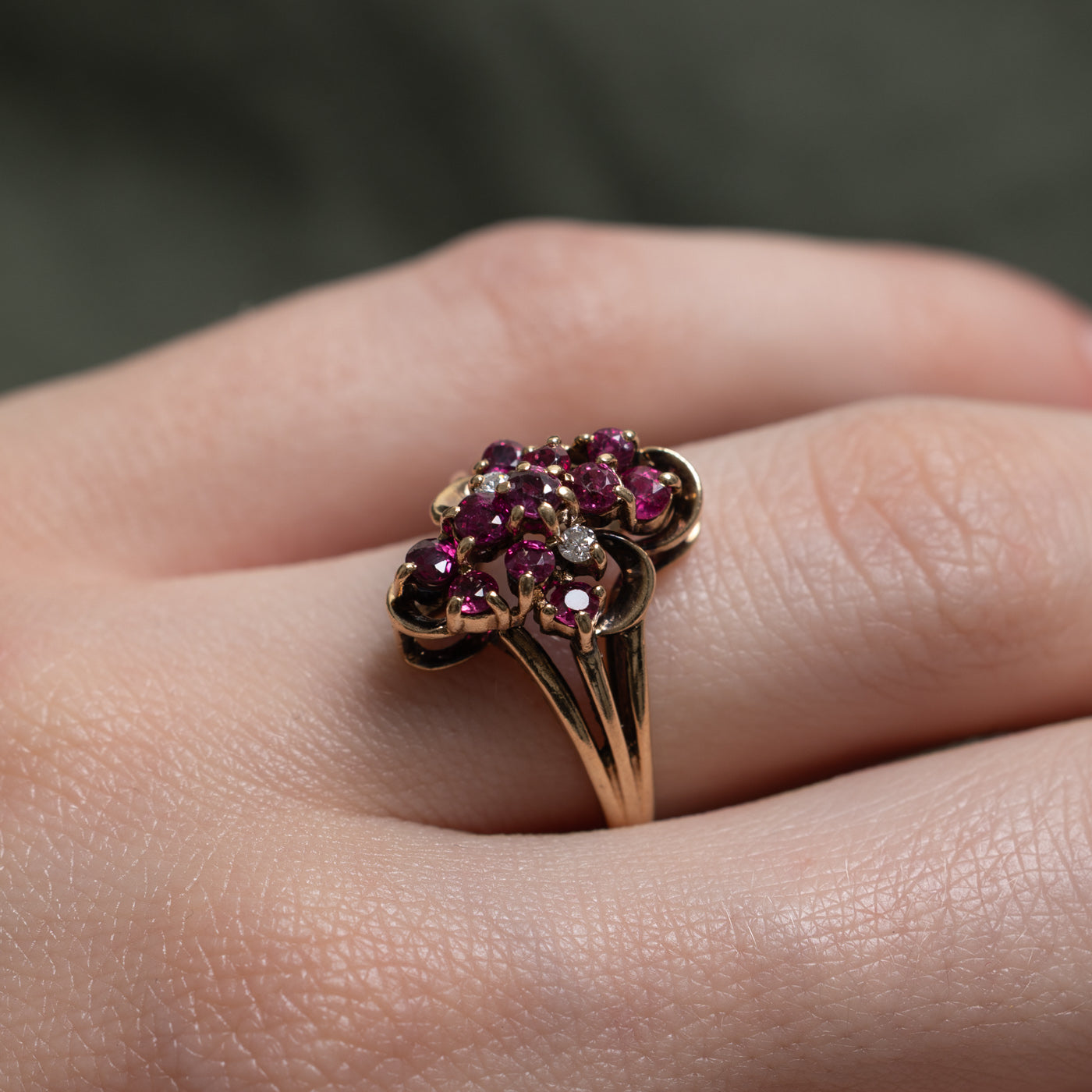 14k Ruby & Diamond Cluster Openwork Ring | 0.54ct, 0.02ctw | SZ 5.25