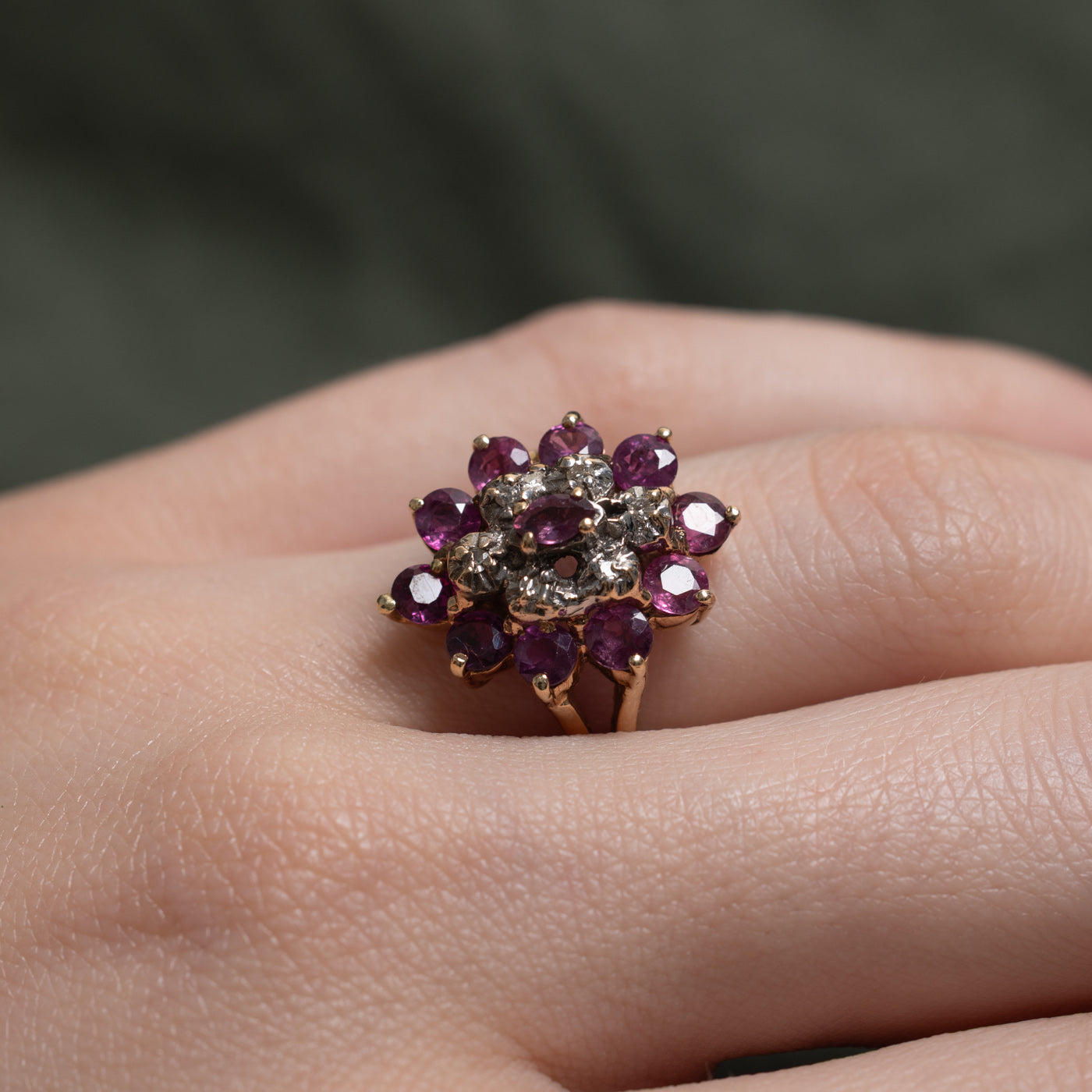 10k Ruby & Diamond Petal Cluster Ring | 1.20ctw, 0.03ctw | SZ 6