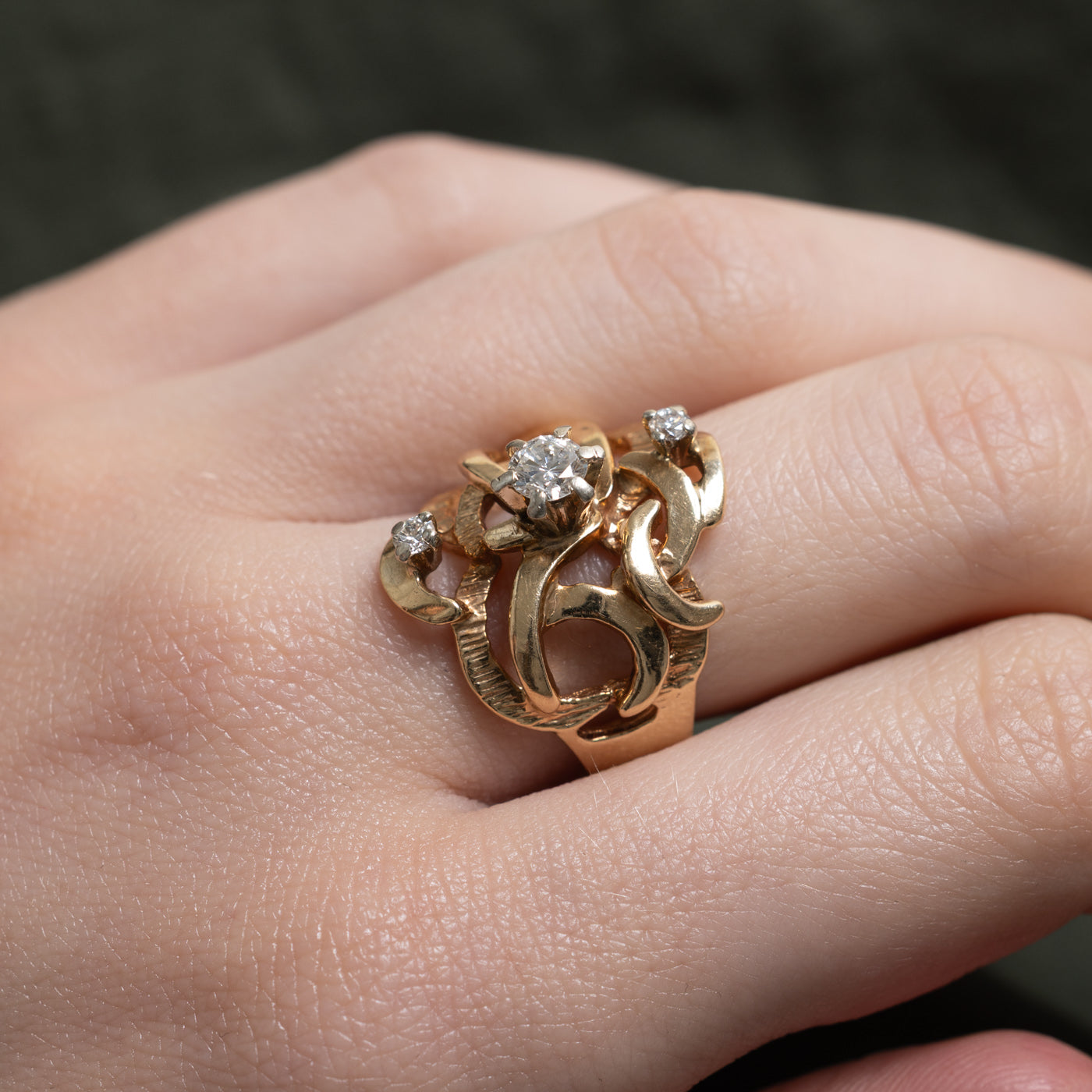 14k Scattered Diamond Abstract Cocktail Ring | 0.45ctw | SZ 7.5