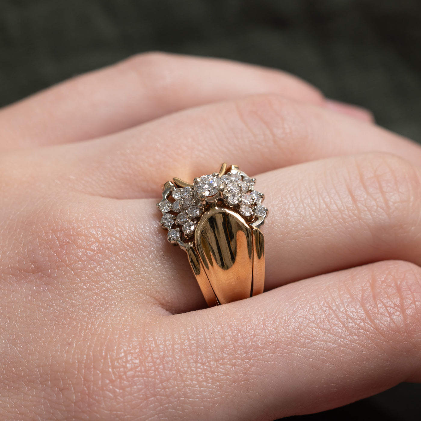 14k Diamond Accented Cluster Wedding Ring Set | 0.48ctw | SZ 6.25