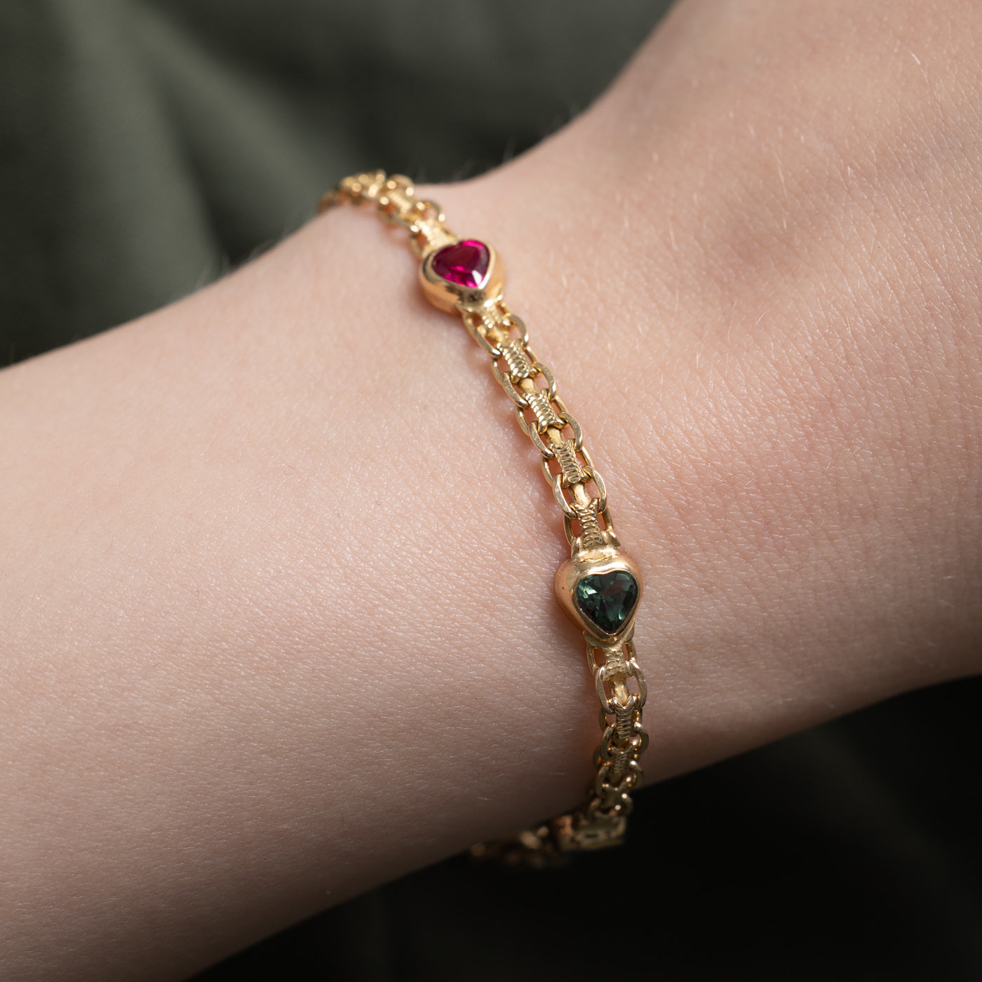 14k Heart Cut Synthetic Sapphire & Synthetic Spinel Bracelet | 2.50ctw | 6.5"
