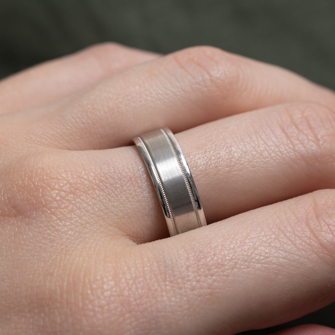 10k White Gold Milgrain Band | 6.54mm | SZ 8.5