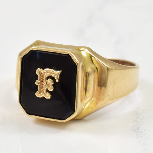 'F' Initialed Black Onyx Ring | 3.00ct | SZ 9 |