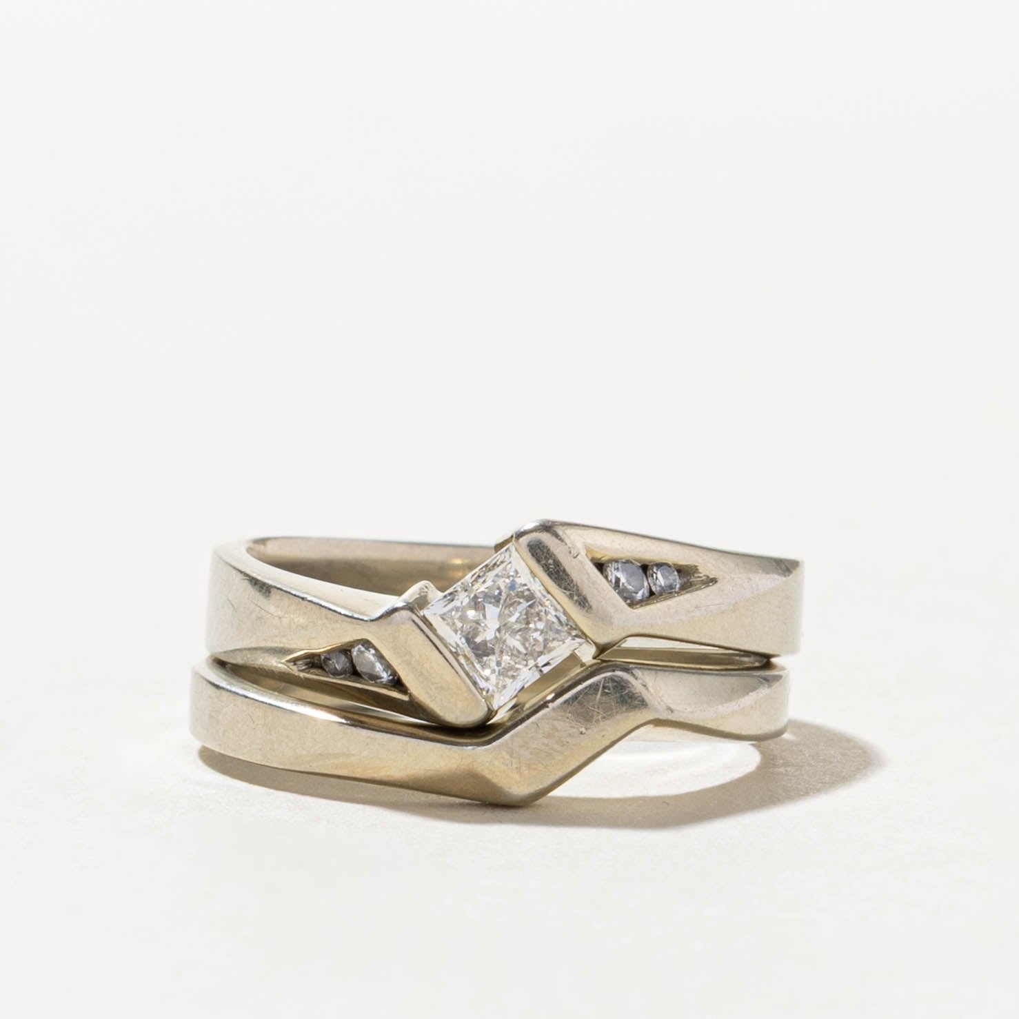 19k Tension Set Princess Cut Diamond Architectural Cocktail Ring | 0.48ctw | SZ 6.5