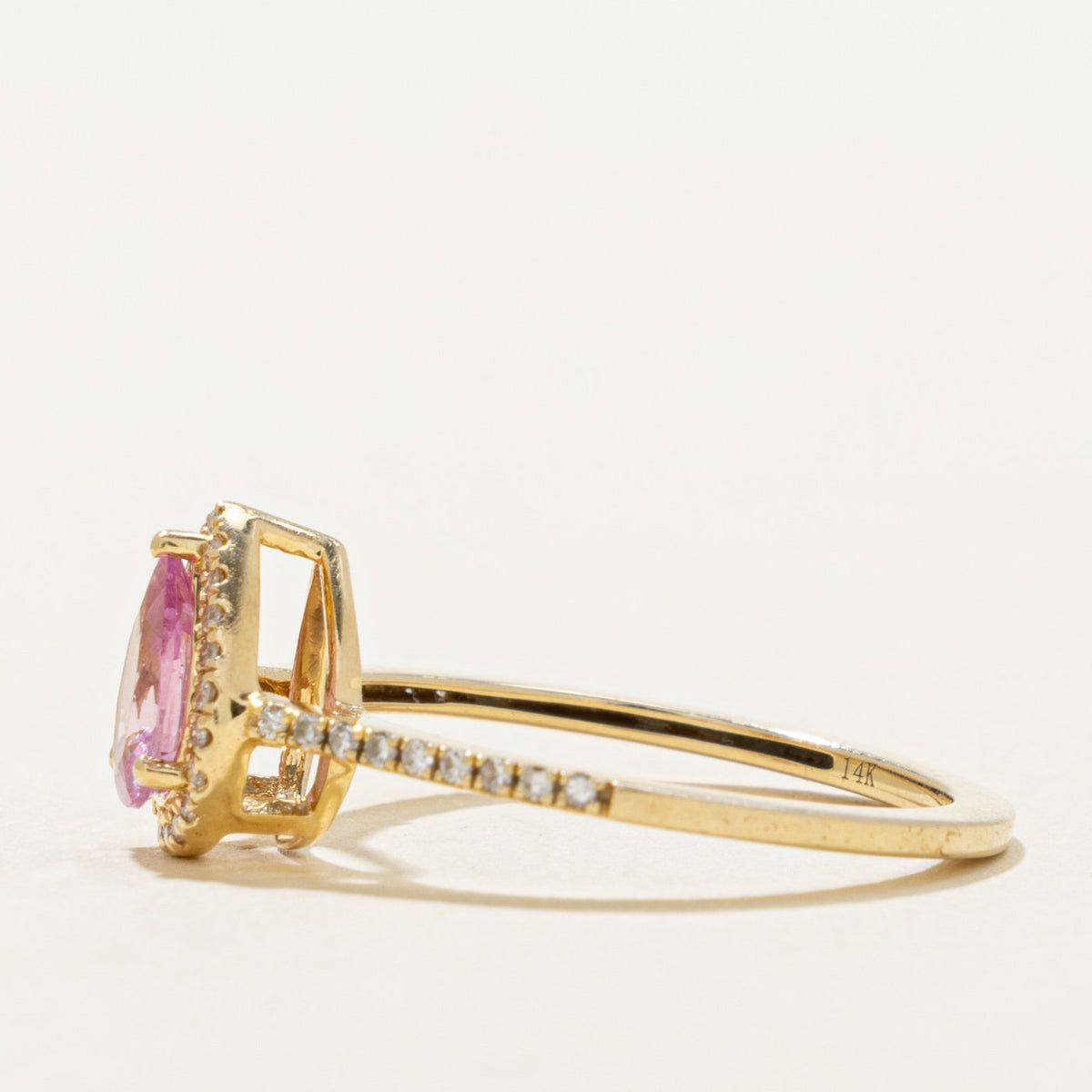 14k Pear Cut Pink Sapphire & Diamond Halo Ring | 0.71ct, 0.13ctw | SZ 7.25