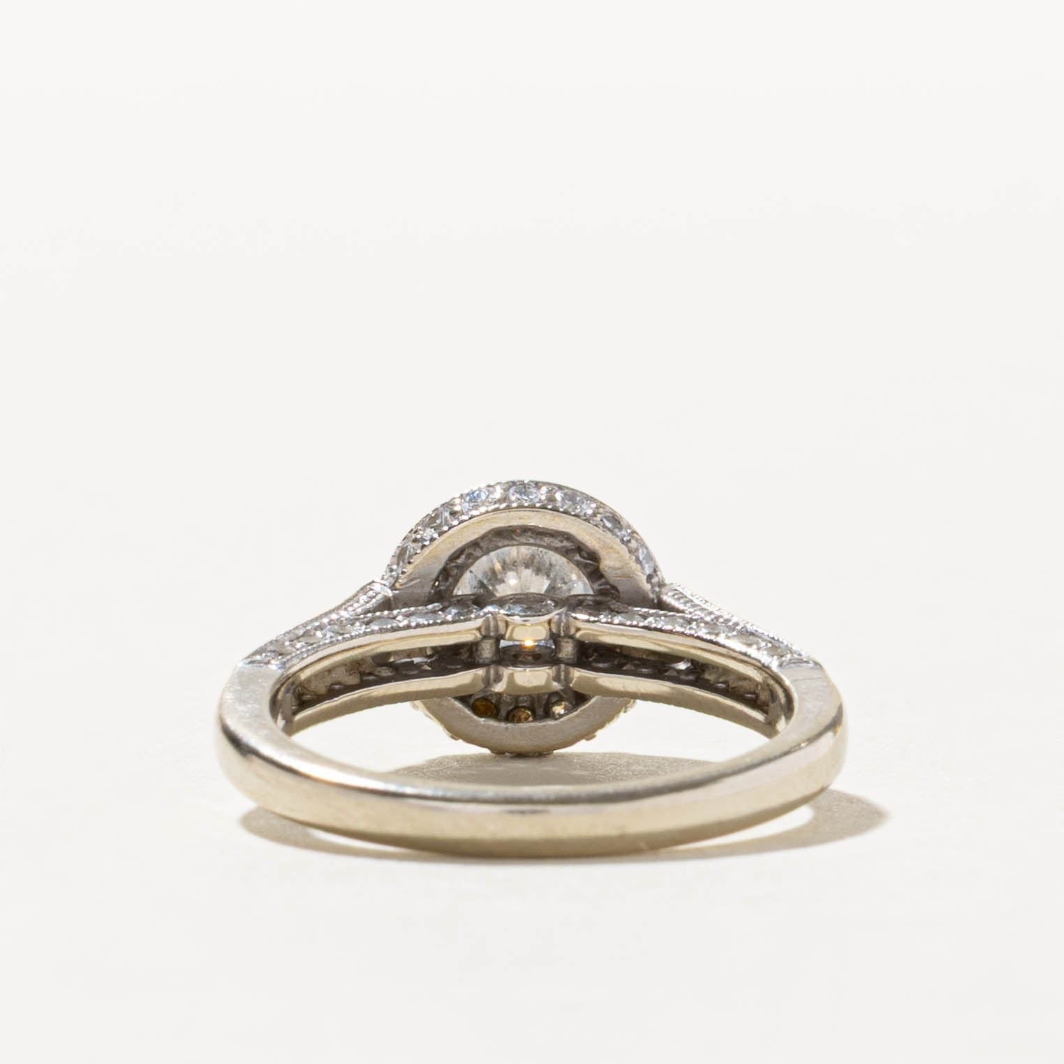 14k Diamond Halo Milgrained Engagement Ring | 1.26ctw | SZ 6.5