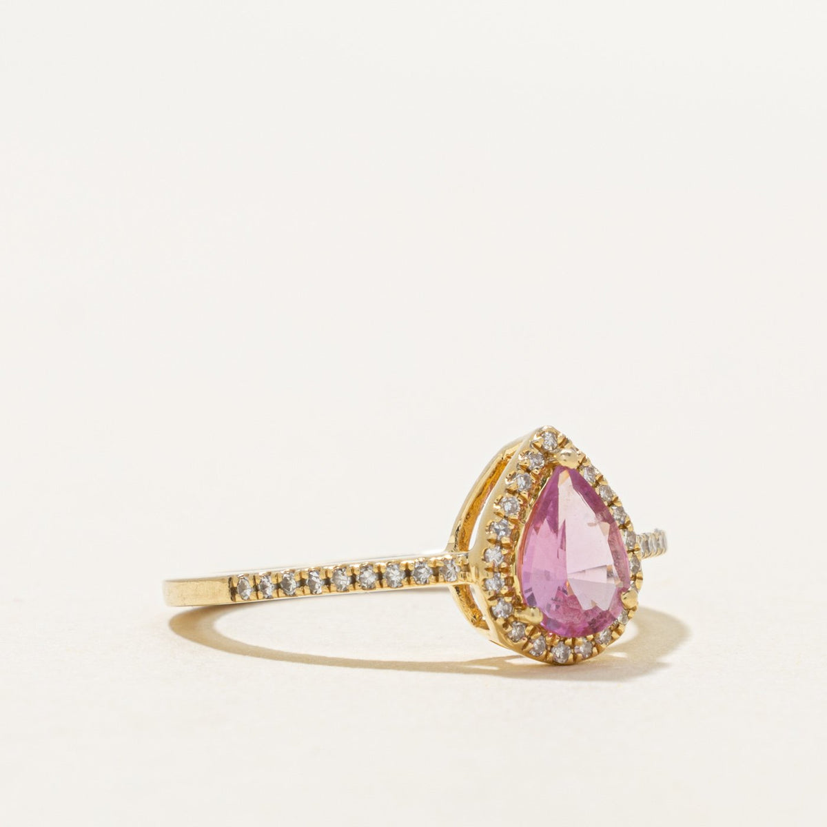 14k Pear Cut Pink Sapphire & Diamond Halo Ring | 0.71ct, 0.13ctw | SZ 7.25