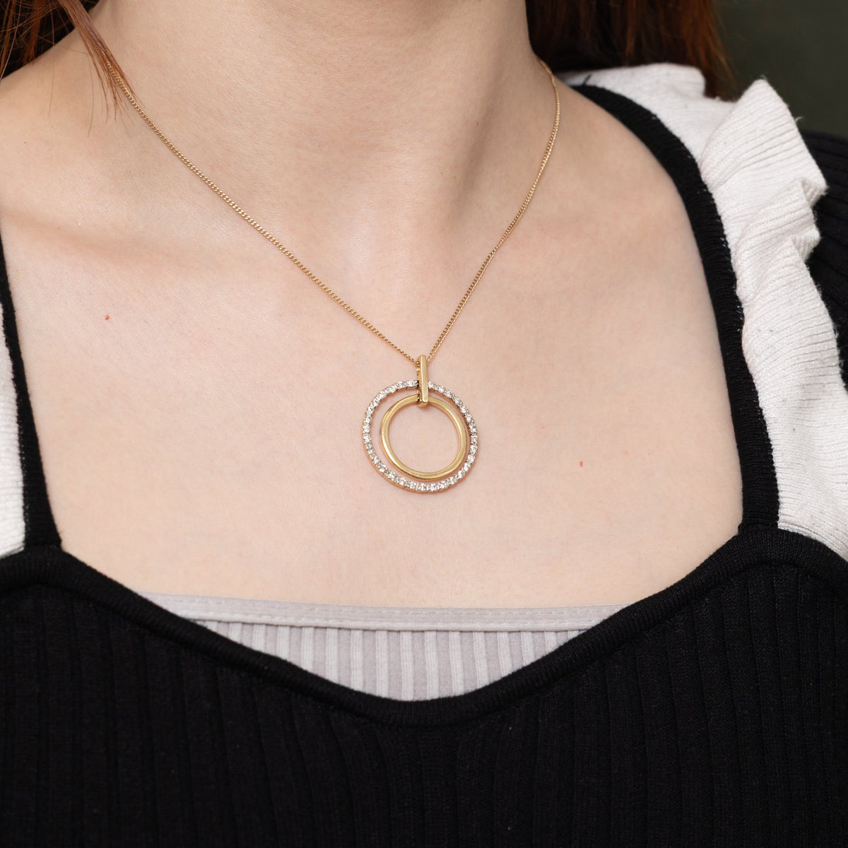 14k Eternity Diamond Layered Circle Pendant | 0.71ctw