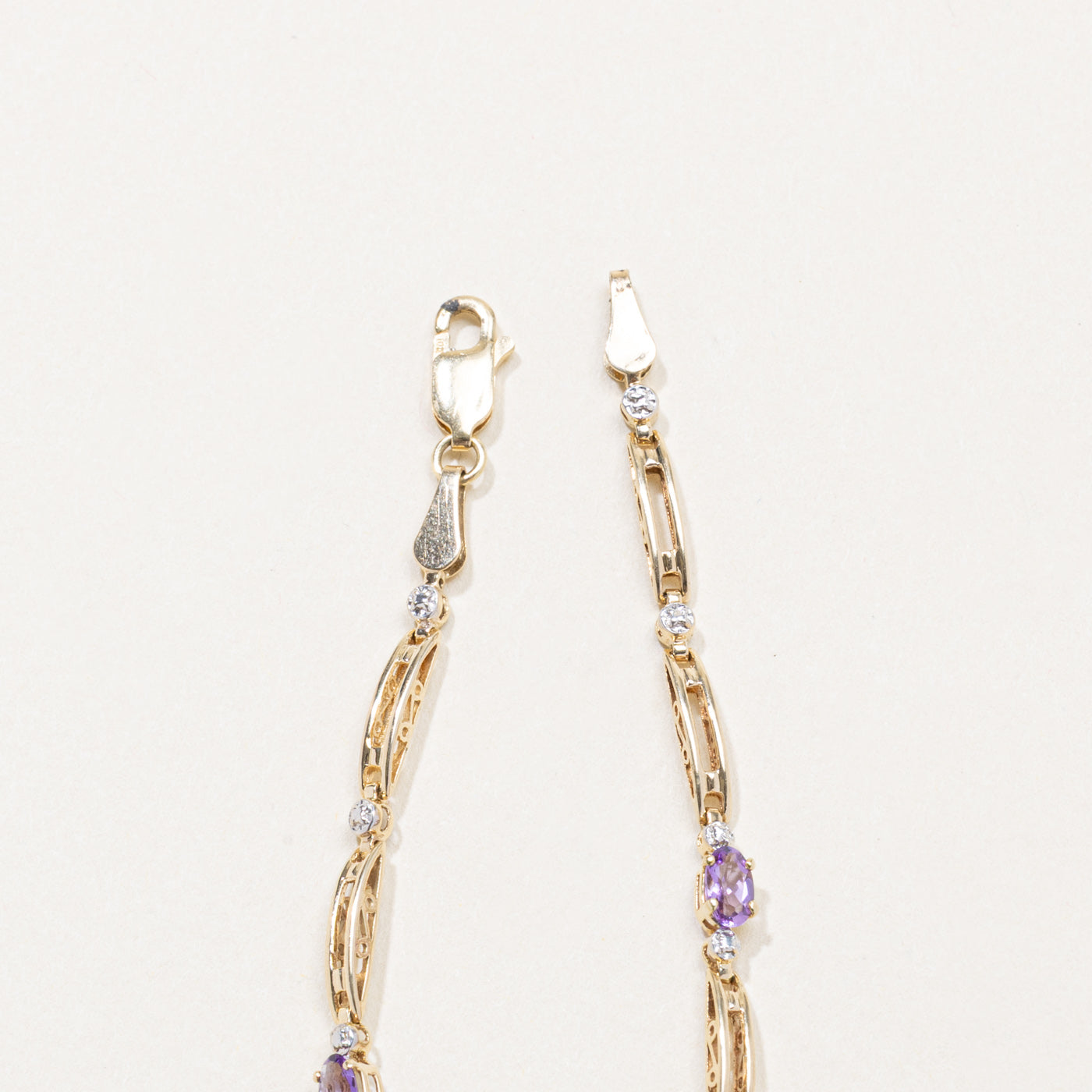 Five Stone Oval Cut Amethyst & Diamond Gemstone Bracelet | 7"