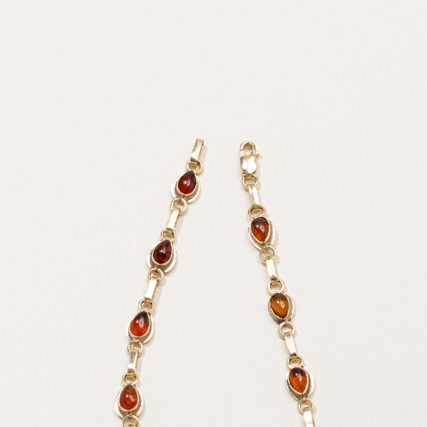 Bezel Set Pear Cabochon Amber Gemstone Bracelet | 8"