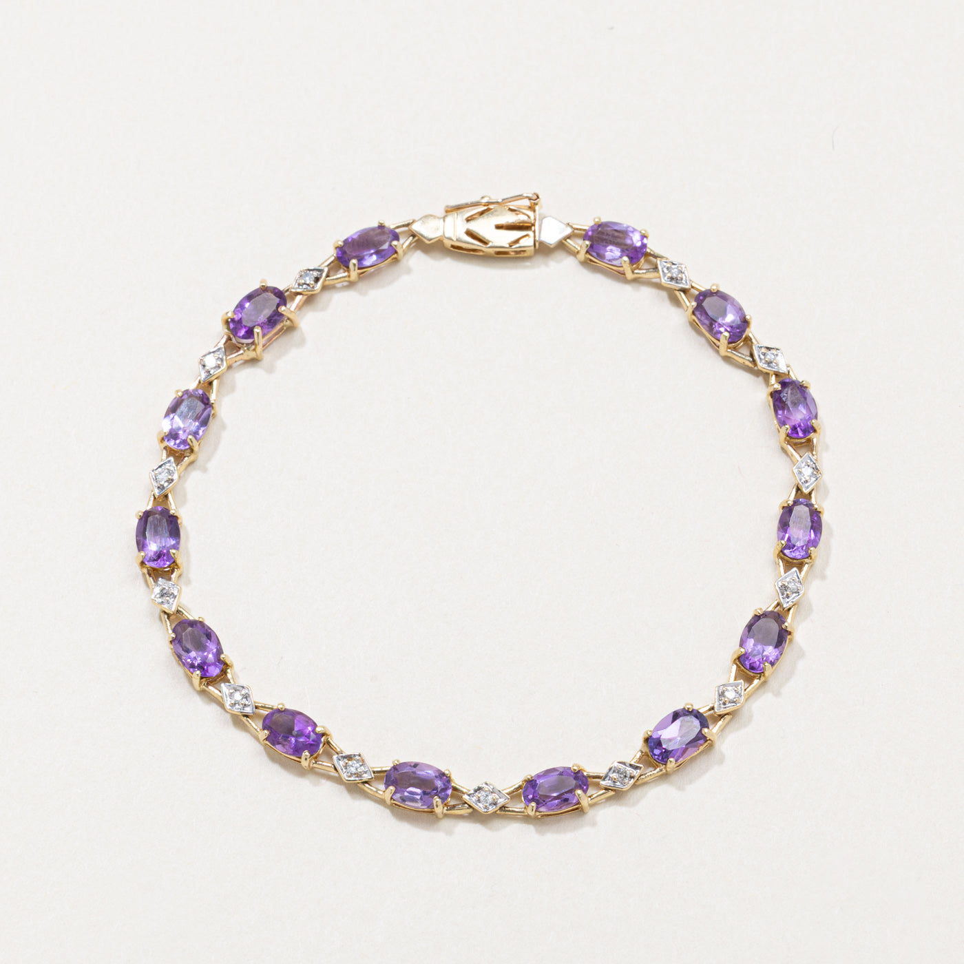 Oval Cut Amethyst & Diamond Gemstone Bracelet | 7.5"