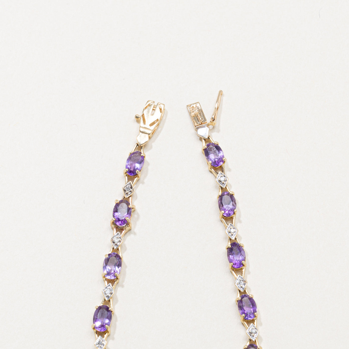 Oval Cut Amethyst & Diamond Gemstone Bracelet | 7.5"