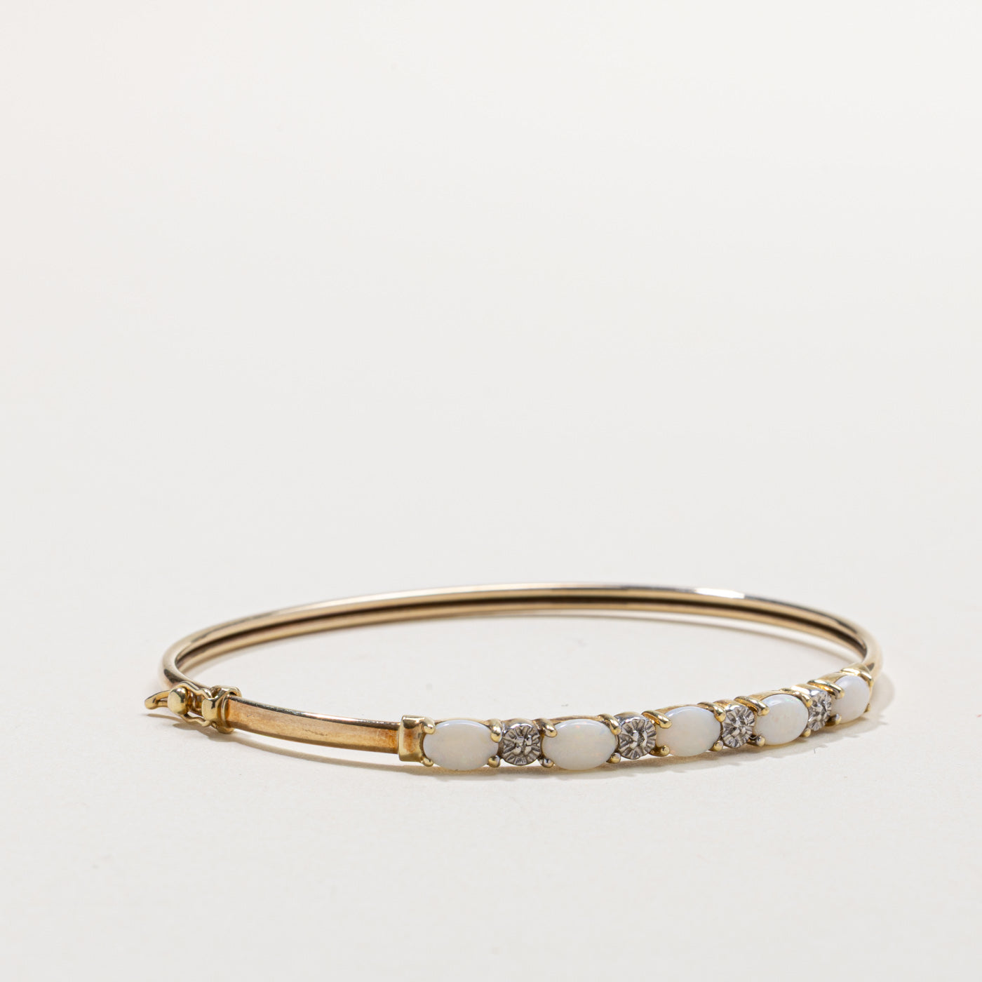 Five Stone Opal & Diamond Bangle Bracelet | 7"