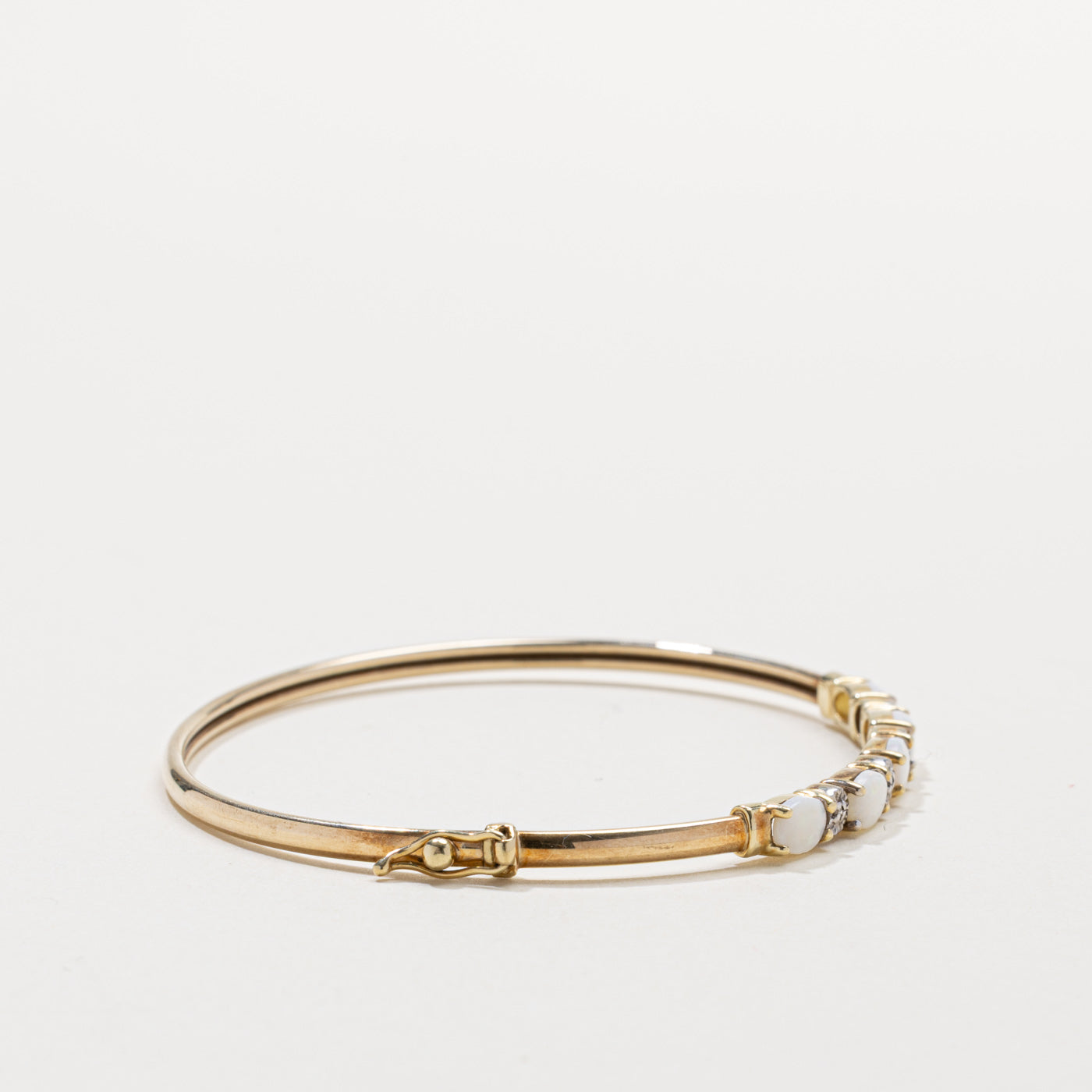 Five Stone Opal & Diamond Bangle Bracelet | 7"