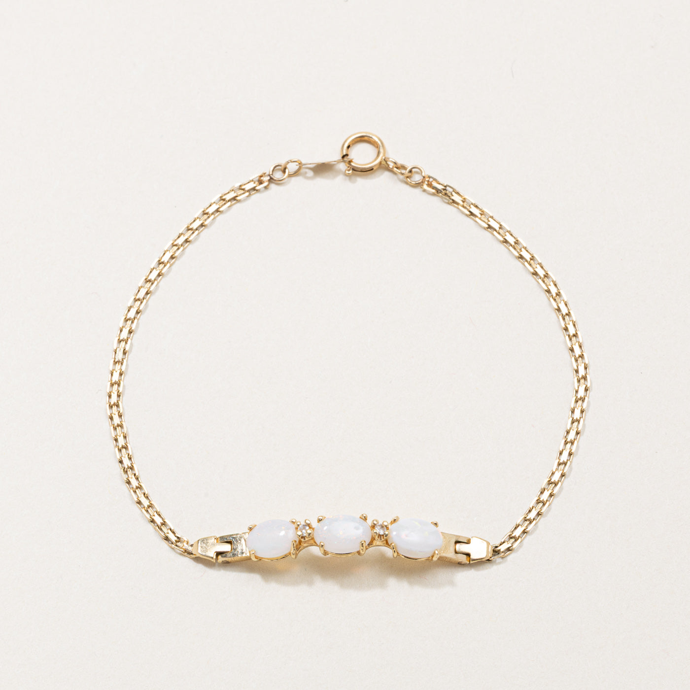Three Stone Opal & Diamond Accented Bracelet | 7"