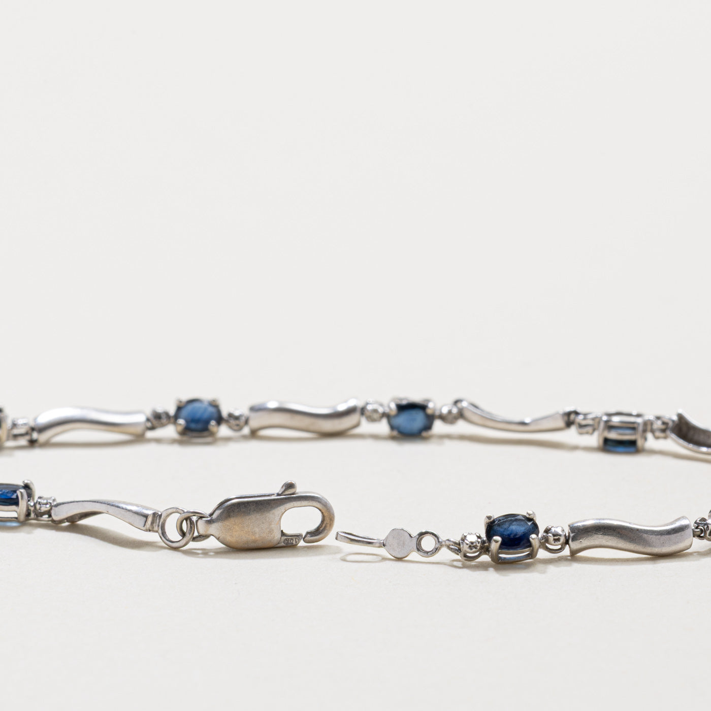 10k Sapphire & Diamond Wave Gemstone Bracelet | 1.26ctw, 0.01ctw | 7"