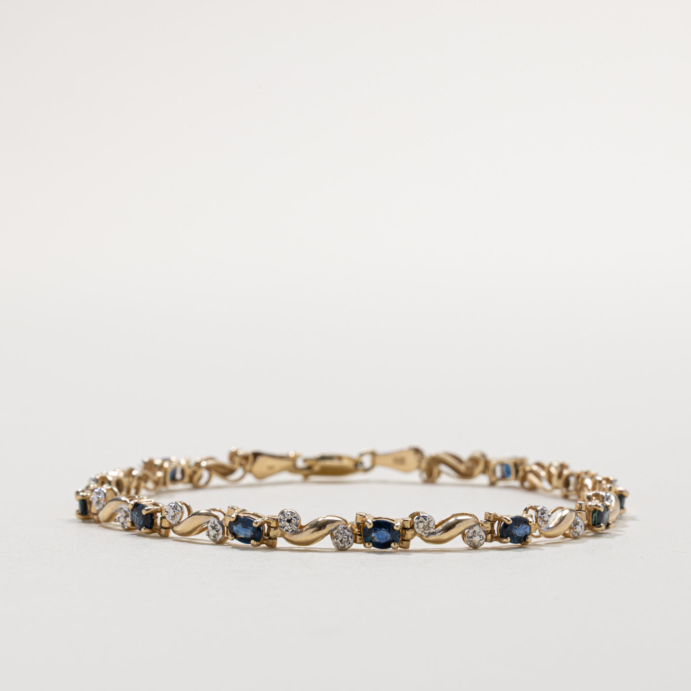 10k Sapphire & Diamond Swirl Gemstone Bracelet | 2.00ctw, 0.01ctw | 7.5"