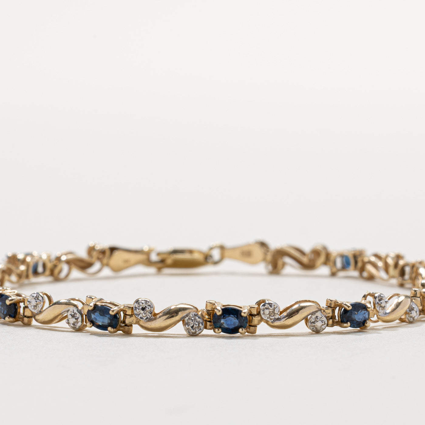 10k Sapphire & Diamond Swirl Gemstone Bracelet | 2.00ctw, 0.01ctw | 7.5"