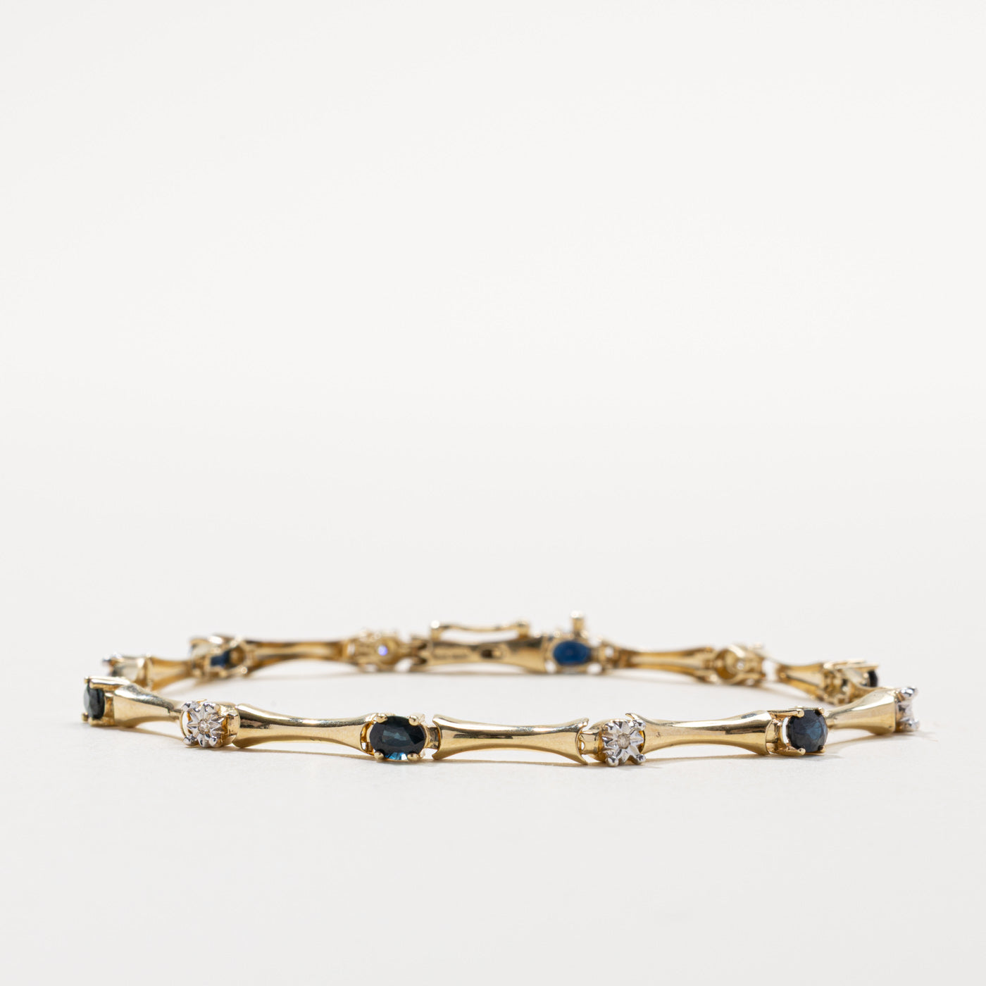 10k Sapphire & Diamond Bar Gemstone Bracelet | 1.20ctw, 0.03ctw | 7.5"