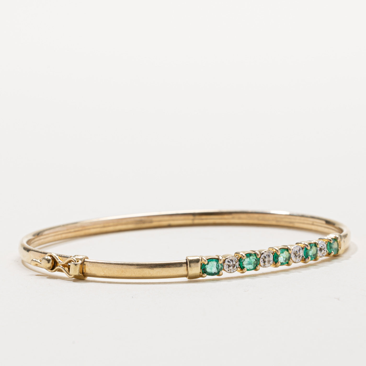 Emerald & Diamond Bangle Bracelet | 0.35ctw, 0.01ctw | 7.5"
