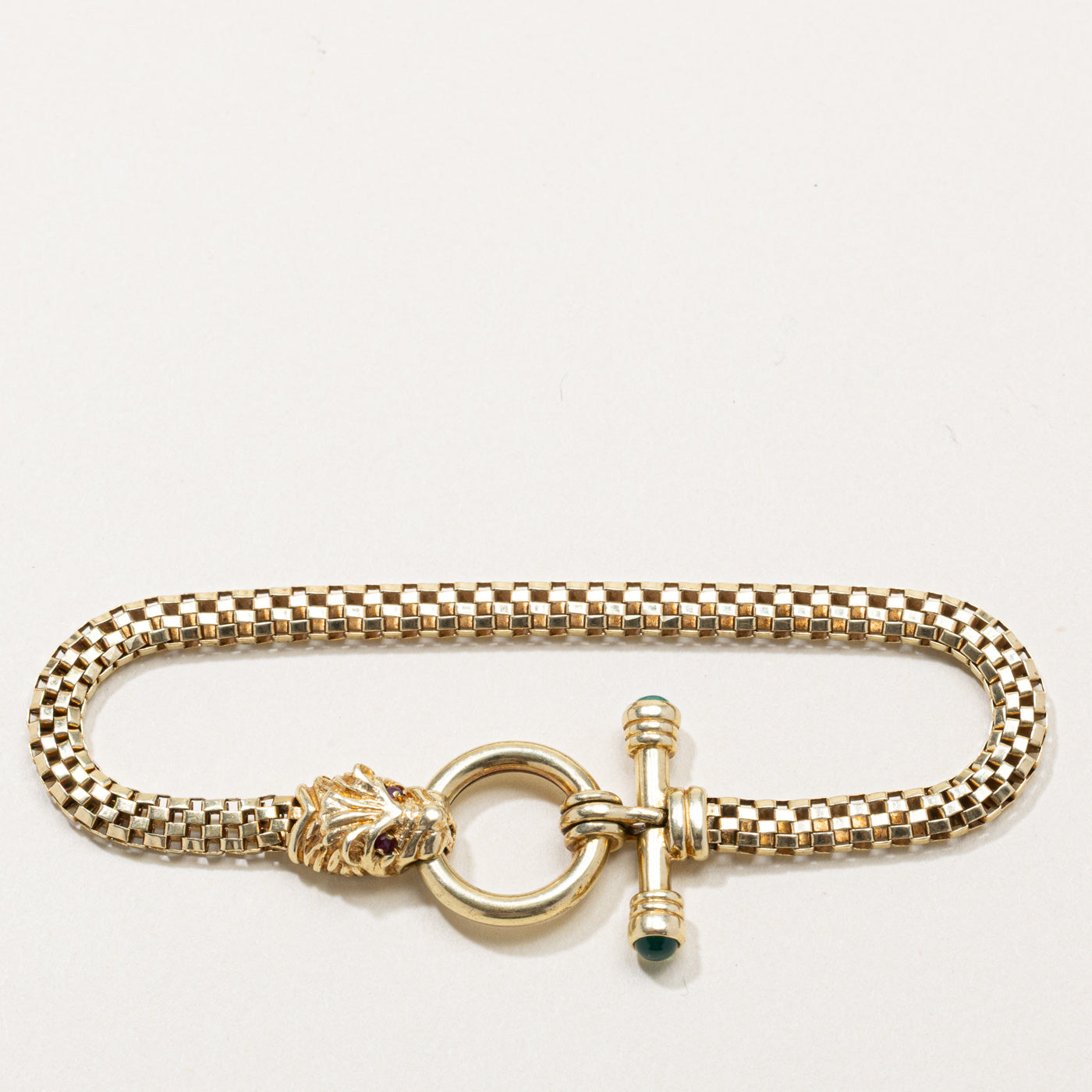 Lion Head Ruby & Emerald Toggle Chain Bracelet | 7"