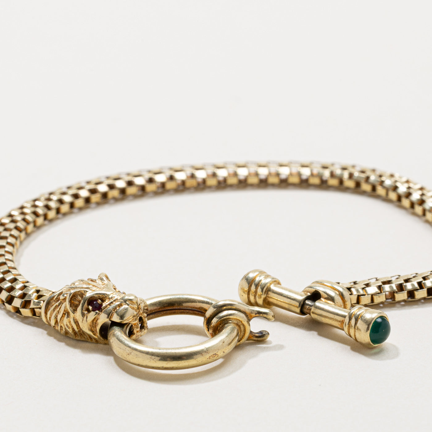 Lion Head Ruby & Emerald Toggle Chain Bracelet | 7"