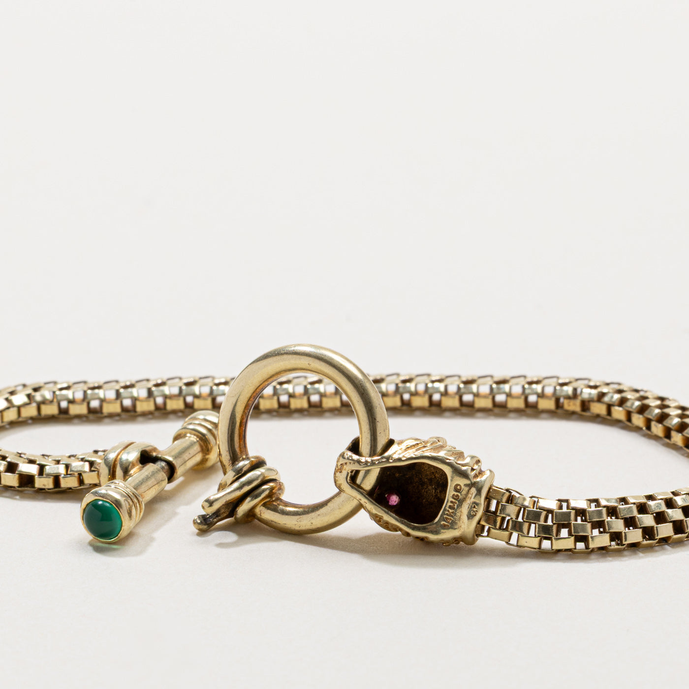 Lion Head Ruby & Emerald Toggle Chain Bracelet | 7"