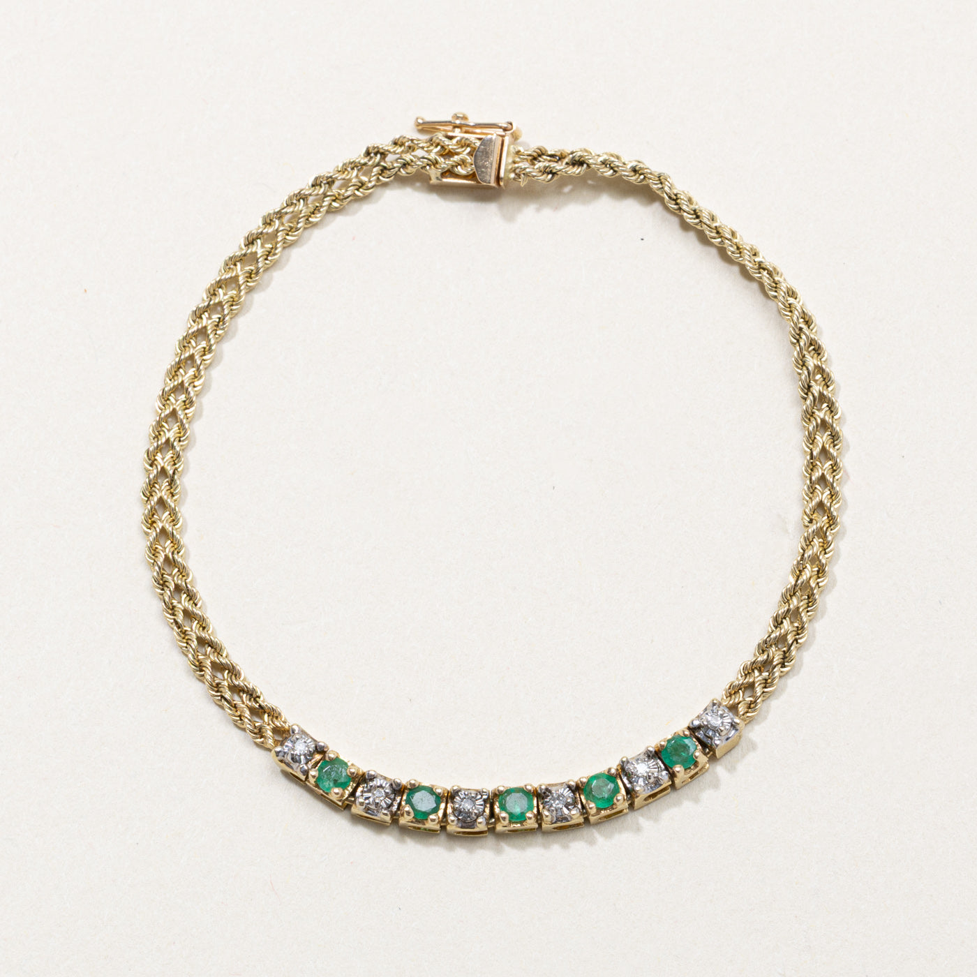 Emerald & Diamond Rope Chain Bracelet | 0.30ctw, 0.03ctw | 7"