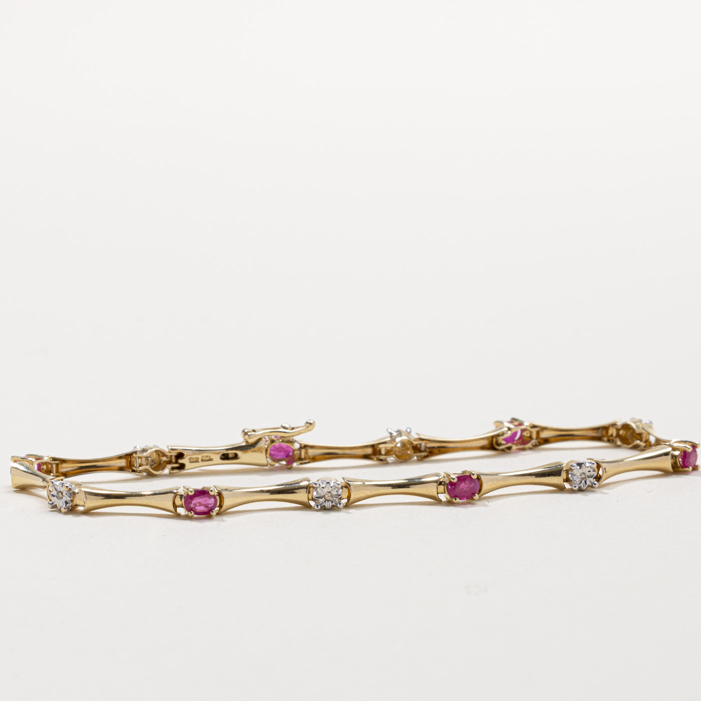 Ruby & Diamond Bar Gemstone Bracelet | 1.20ctw, 0.03ctw | 7.5"