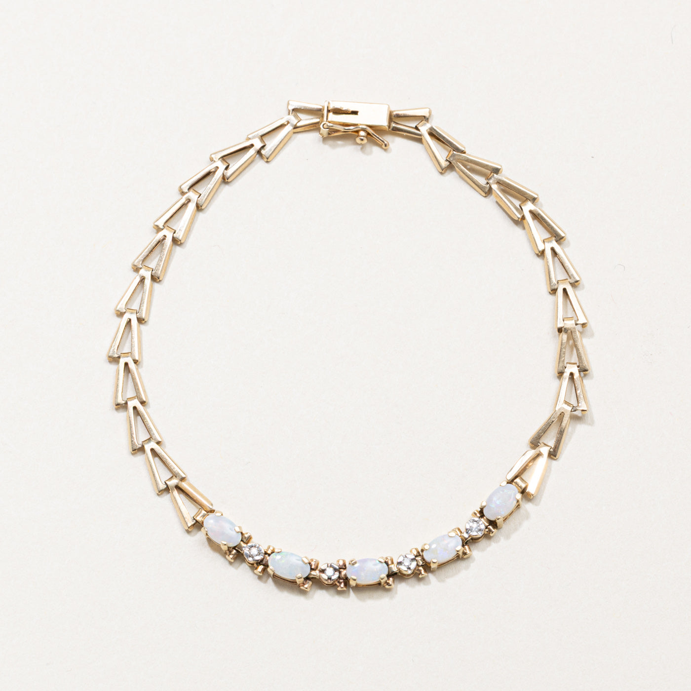 Five Stone Opal & Diamond Geometric Bracelet | 7.5"