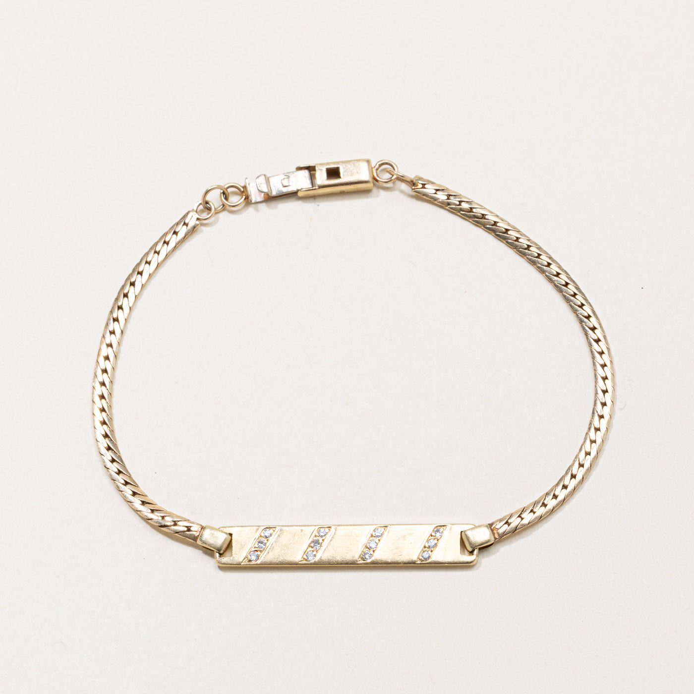 10k Yellow Gold Diagonal Multi Row Diamond Bar Bracelet | 8"