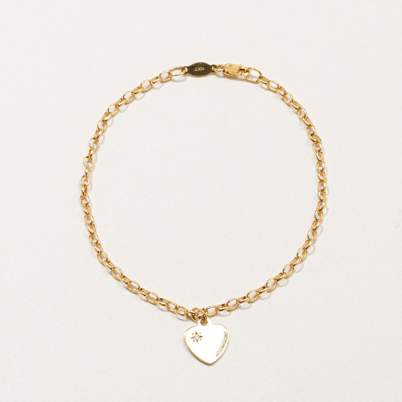 10k Star Set Diamond Heart Charm Bracelet | 7.5"
