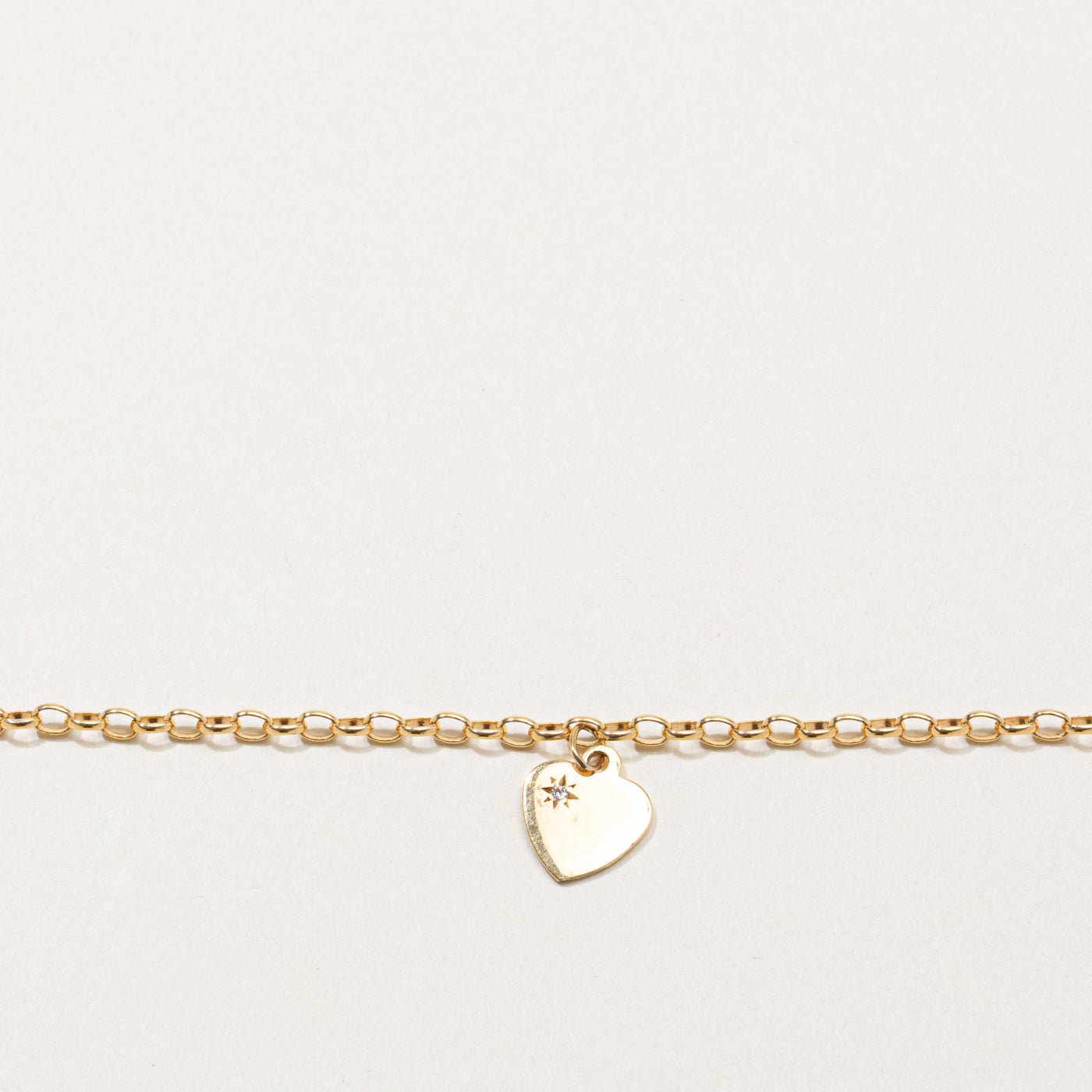 10k Star Set Diamond Heart Charm Bracelet | 7.5"
