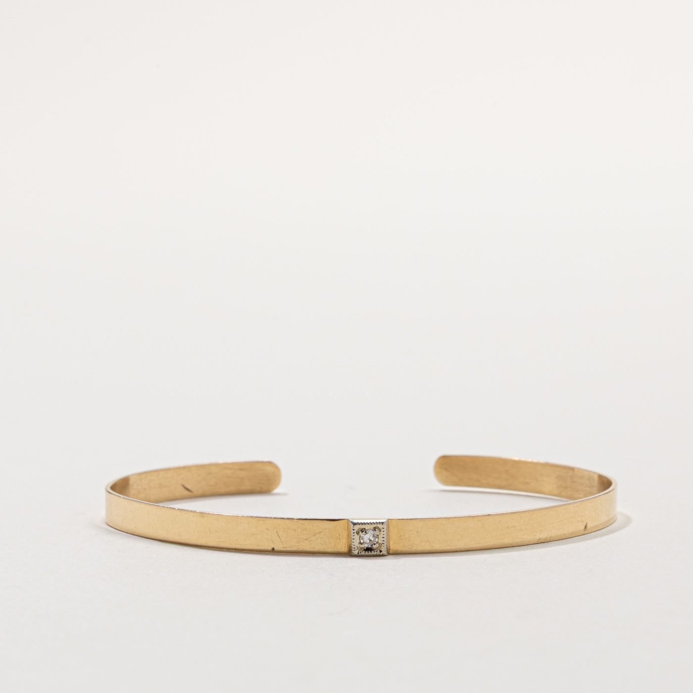 14k Yellow Gold Single Diamond Cuff Bracelet | 5"