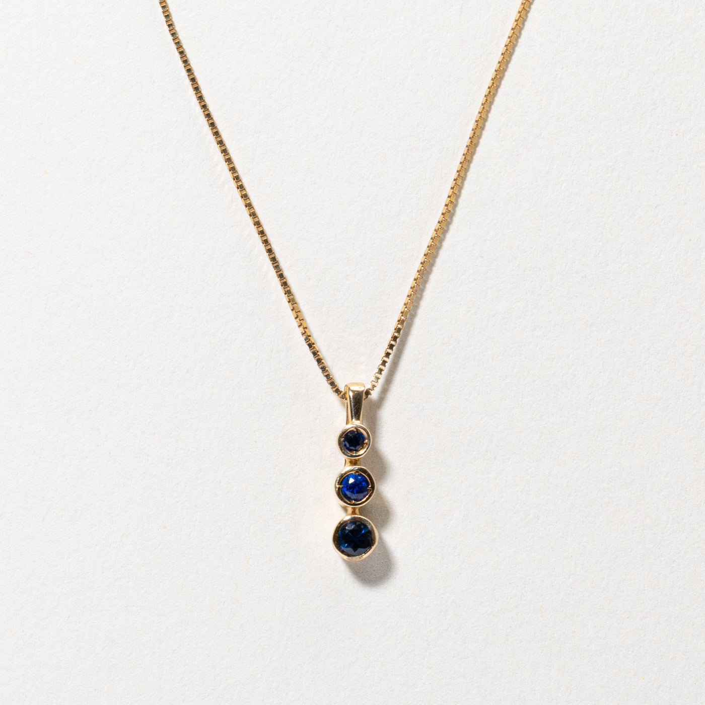 Three Stone Sapphire Drop Pendant Necklace | 18"