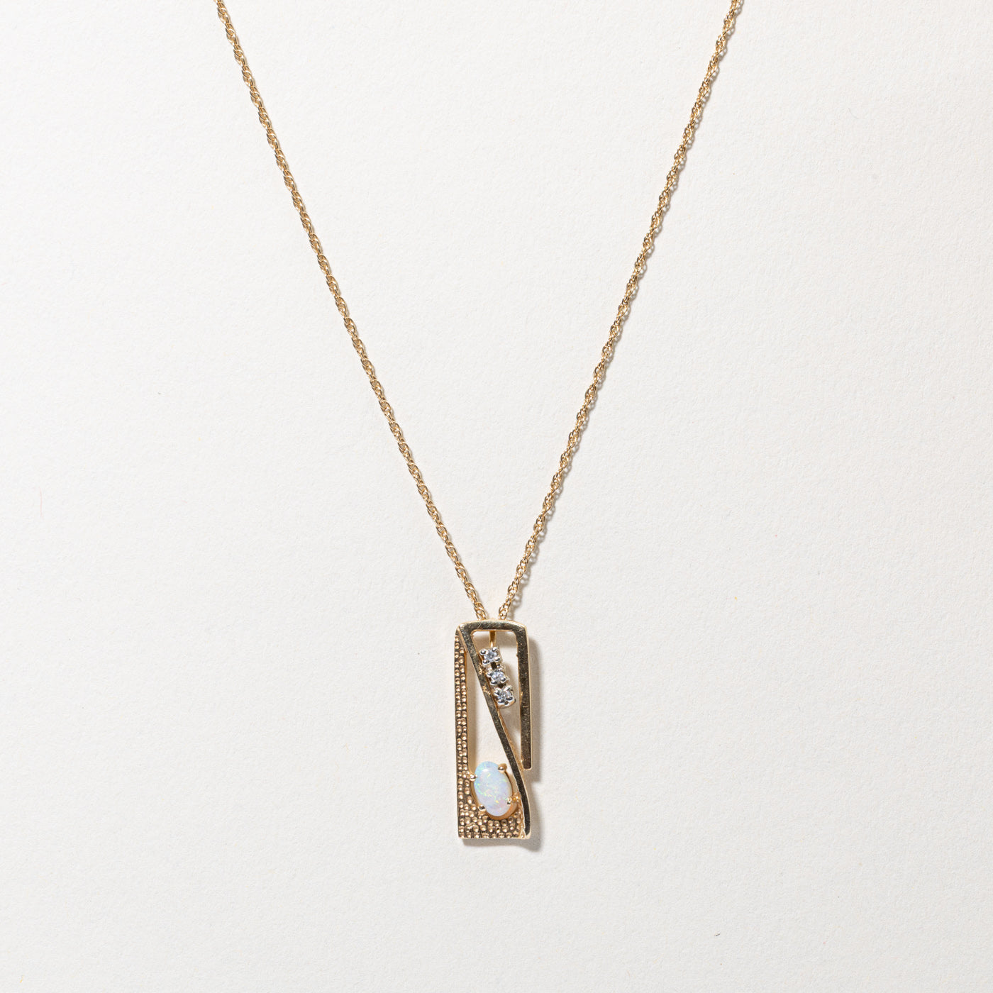 Opal & Diamond Geometric Pendant Necklace | 17"
