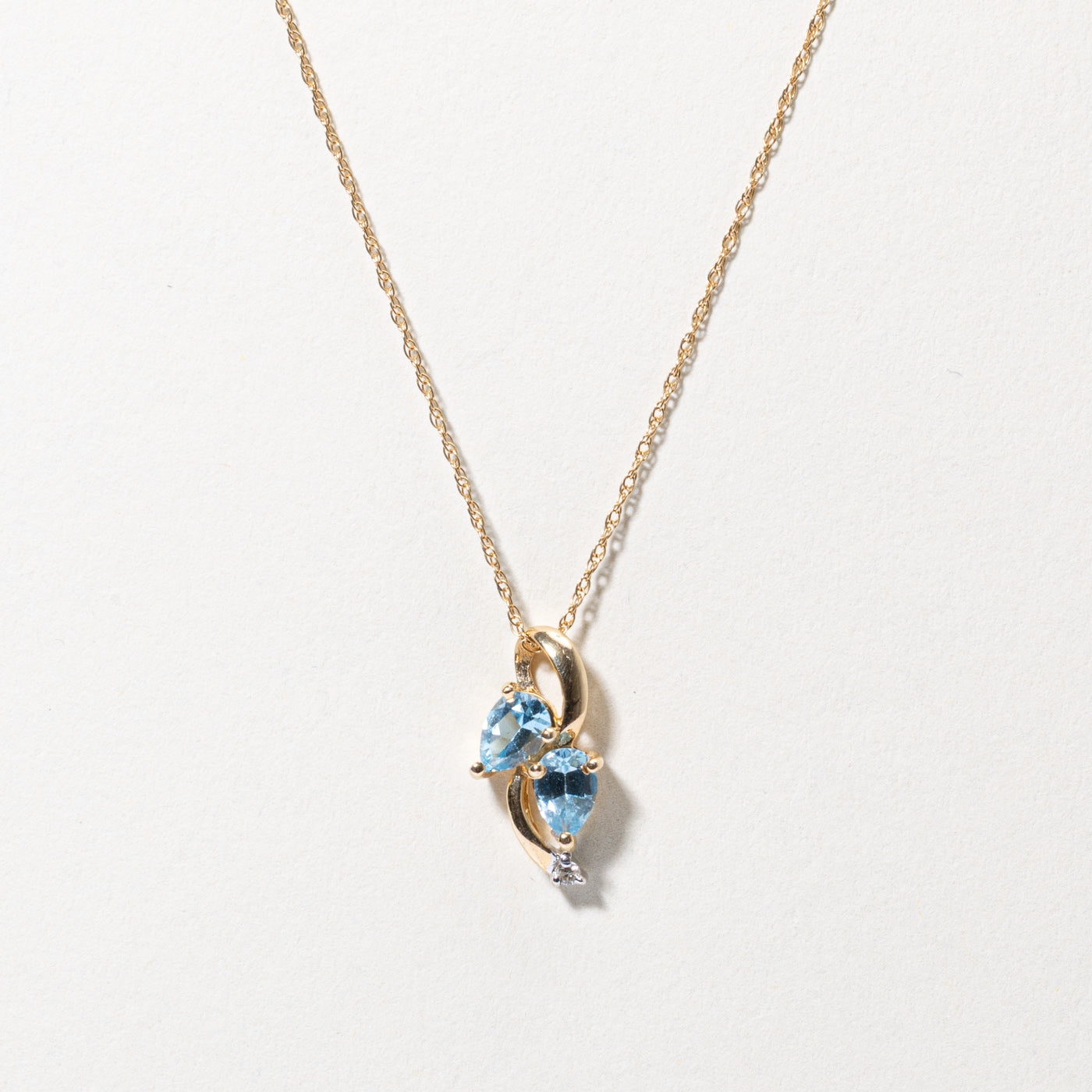 Two Stone Blue Topaz & Diamond Necklace | 17"